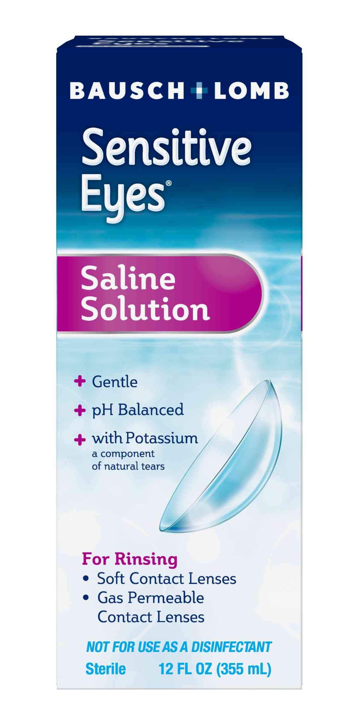 Bausch + Lomb Sensitive Eyes Saline Solution, Gentle Daily Rinse for Soft & Gas Permeable Contact Lenses, with Potassium, 12 Fl Oz