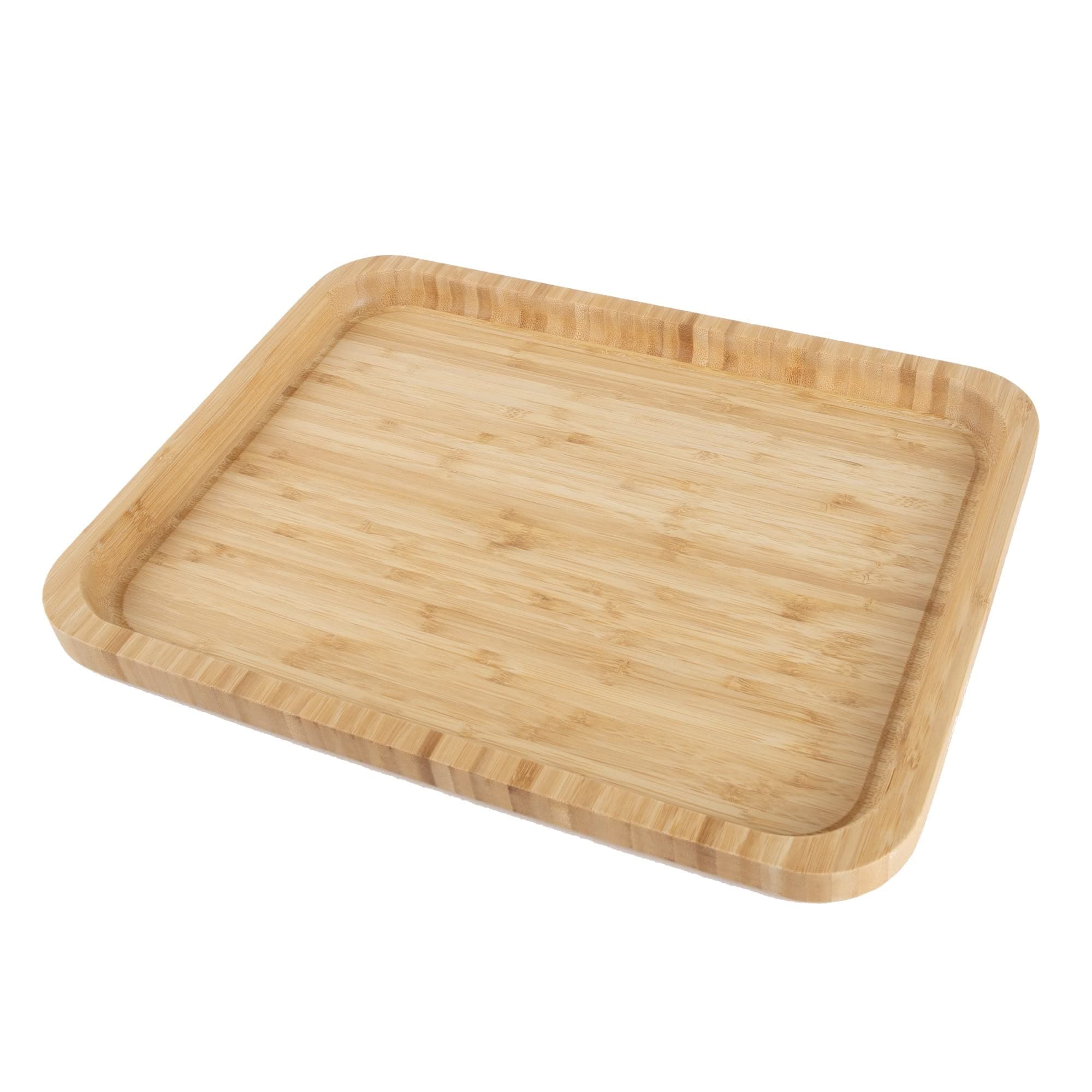 E&W Natural Bamboo Tray for Serving, Eco-Friendly and Durable, Kitchen Table Tray with Raised Edges - 40cm (Rectangle)