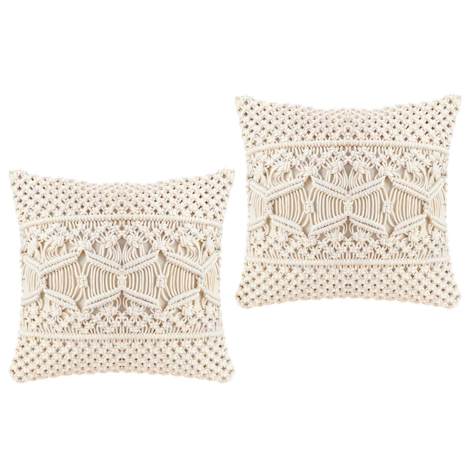 Mkouo Throw Pillow Cover Macrame Cushion Case (Pillow Inserts Not Included) Set of 2 Decorative Pillowcase for Bed Sofa Couch Bench Car Boho Home Decor, 43cm(W) x 43cm(L)