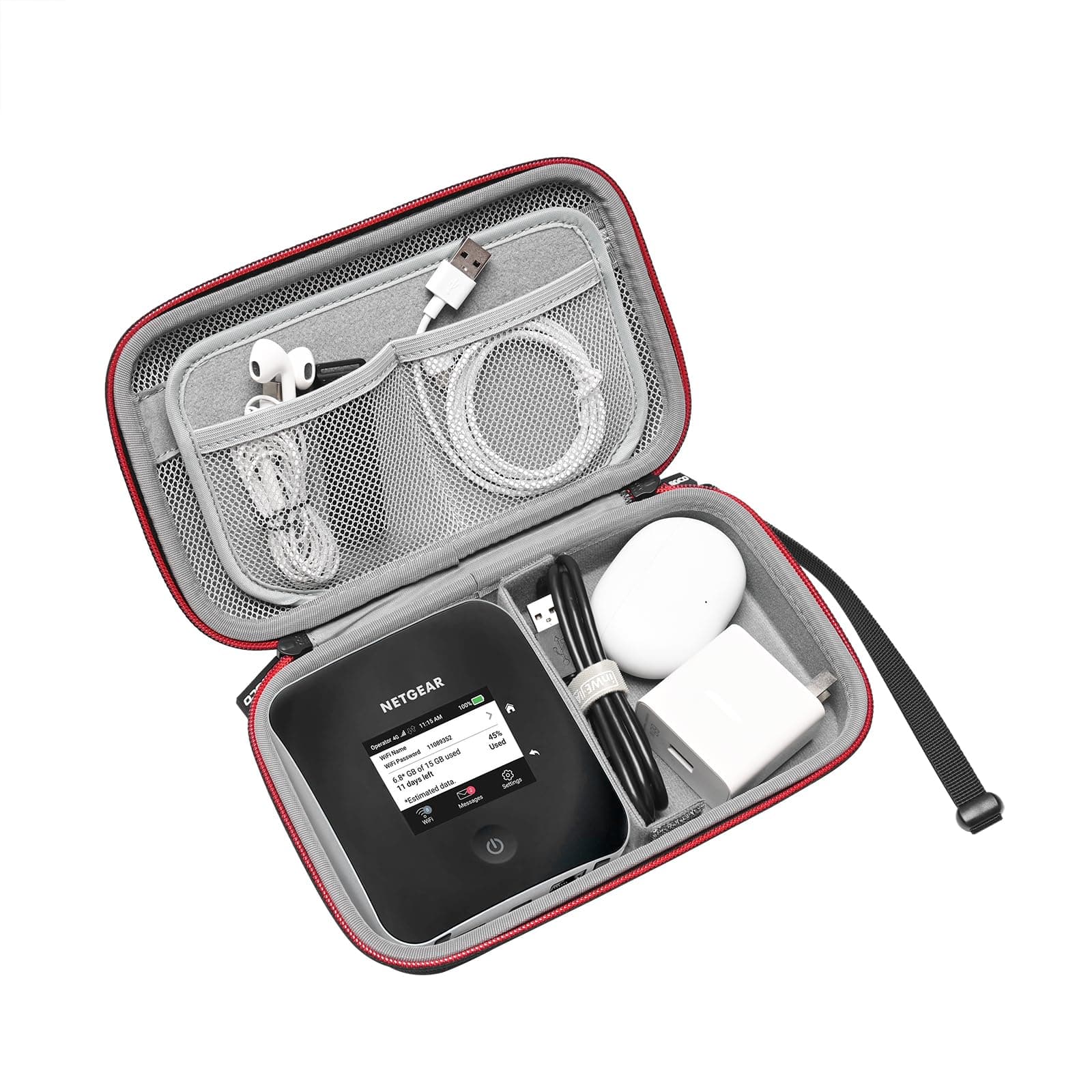 Case for NETGEAR Nighthawk M1/M2/M3/M6/M6 Pro/M5/M7 Pro Mobile Wifi Router MR1100/MR2100/MR6450/MR6150/MR5200 - Fits Nighthawk Mobile Router, Charger, Charging Cable (Large-Black)