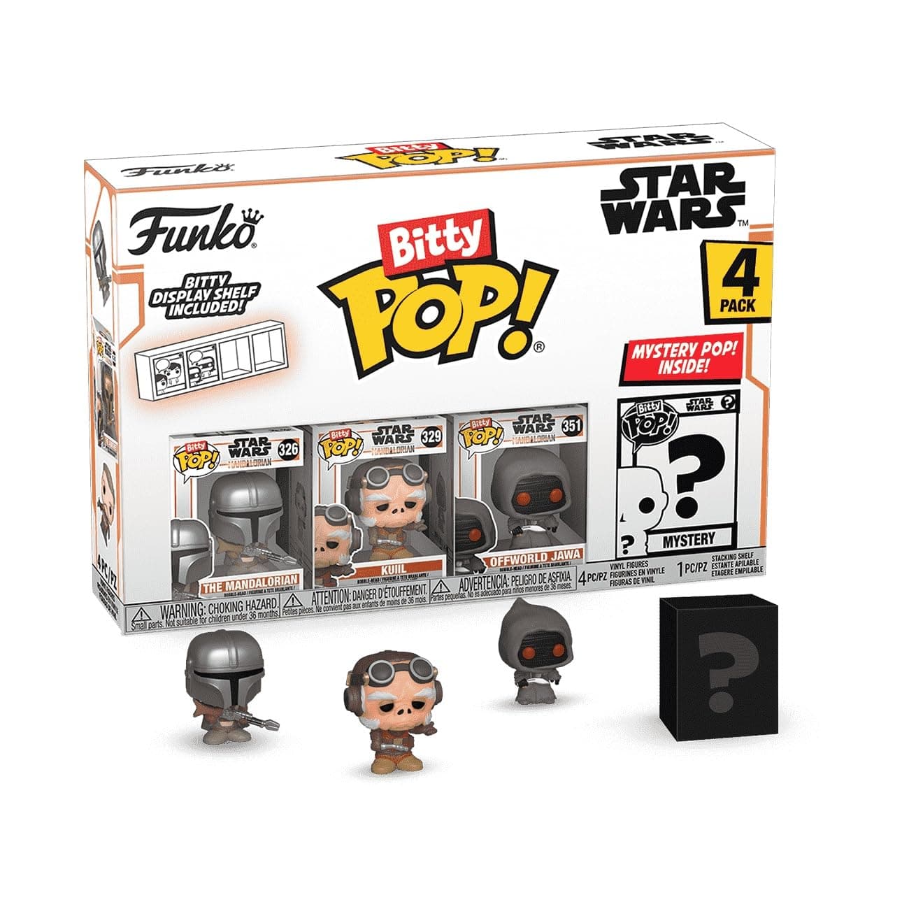 Bitty POP! Mandalorian 4 Pack​ - The Mandalorian, Bitty POP! Kuiil, Bitty POP! Offworld Jawa, and a Mystery Bitty POP! Figure and A Surprise Mystery Mini Figure - 0.9 Inch (2.2 Cm)