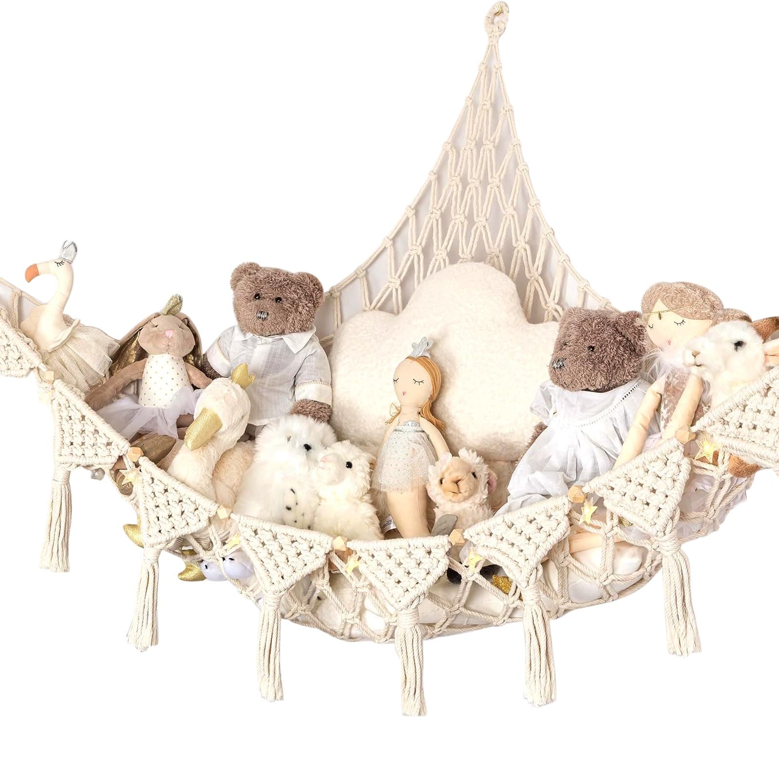 Toy Hammock Stuffed Animal Storage Net Macrame Boho Plush Toy Holder Nursery Hanging Organizer for Bedroom