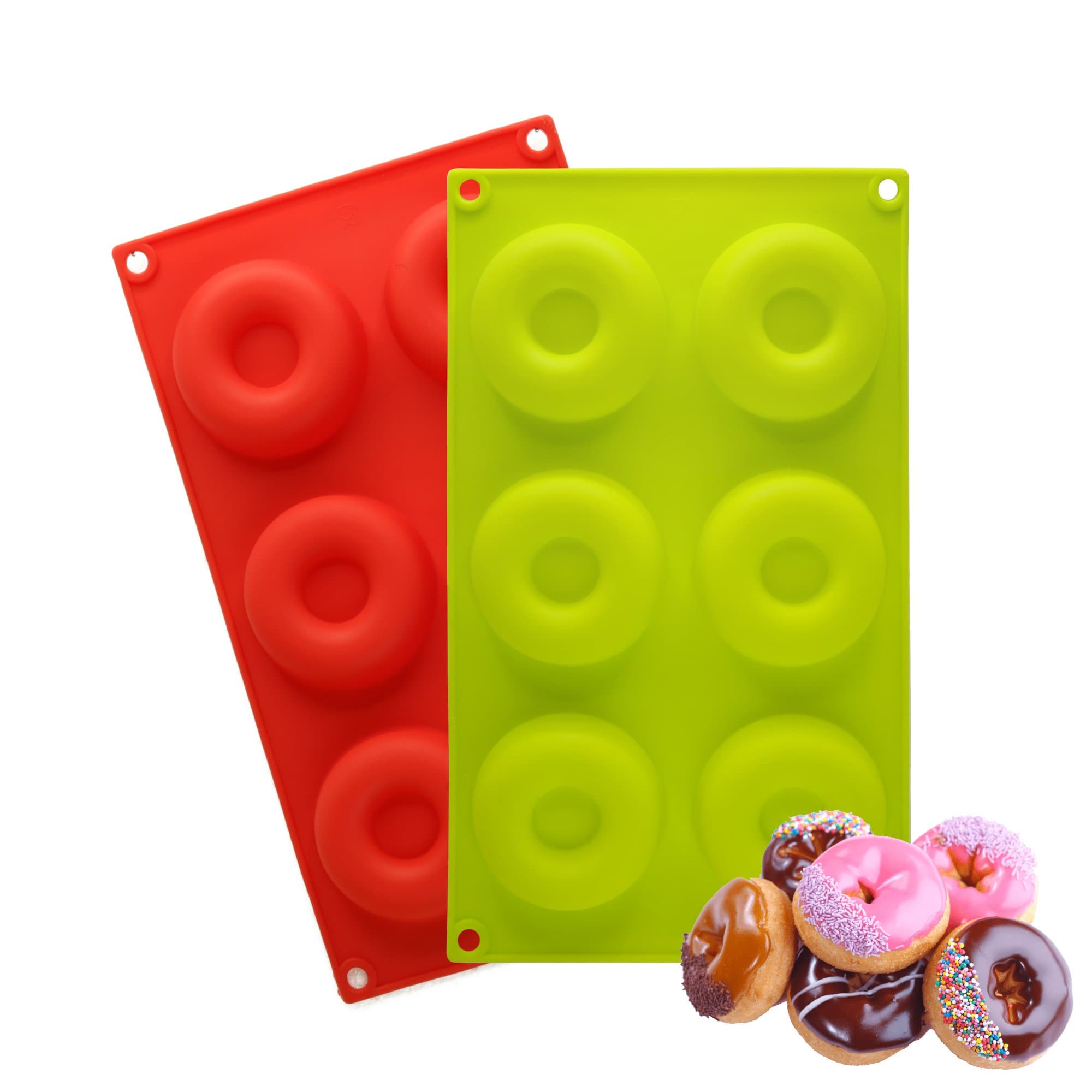2 Silicone Donut Baking Pan Set, Non Stick with BONUS Pastry Bag and Puff Tip