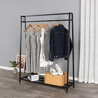 SSS Furniture Clothing Garment Rack with Shelves, Metal Cloth Hanger Rack Stand Clothes Drying Rack for Hanging Clothes, Easy Assemble Clothing Rack for Bedroom or Boutiques(Gold)