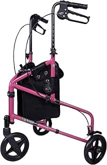 Carex 3 Wheel Walker for Seniors, Foldable, Rollator Walker with Three Wheels, Three Wheel Rolling Walker Height Adjustable for Seniors, Pink