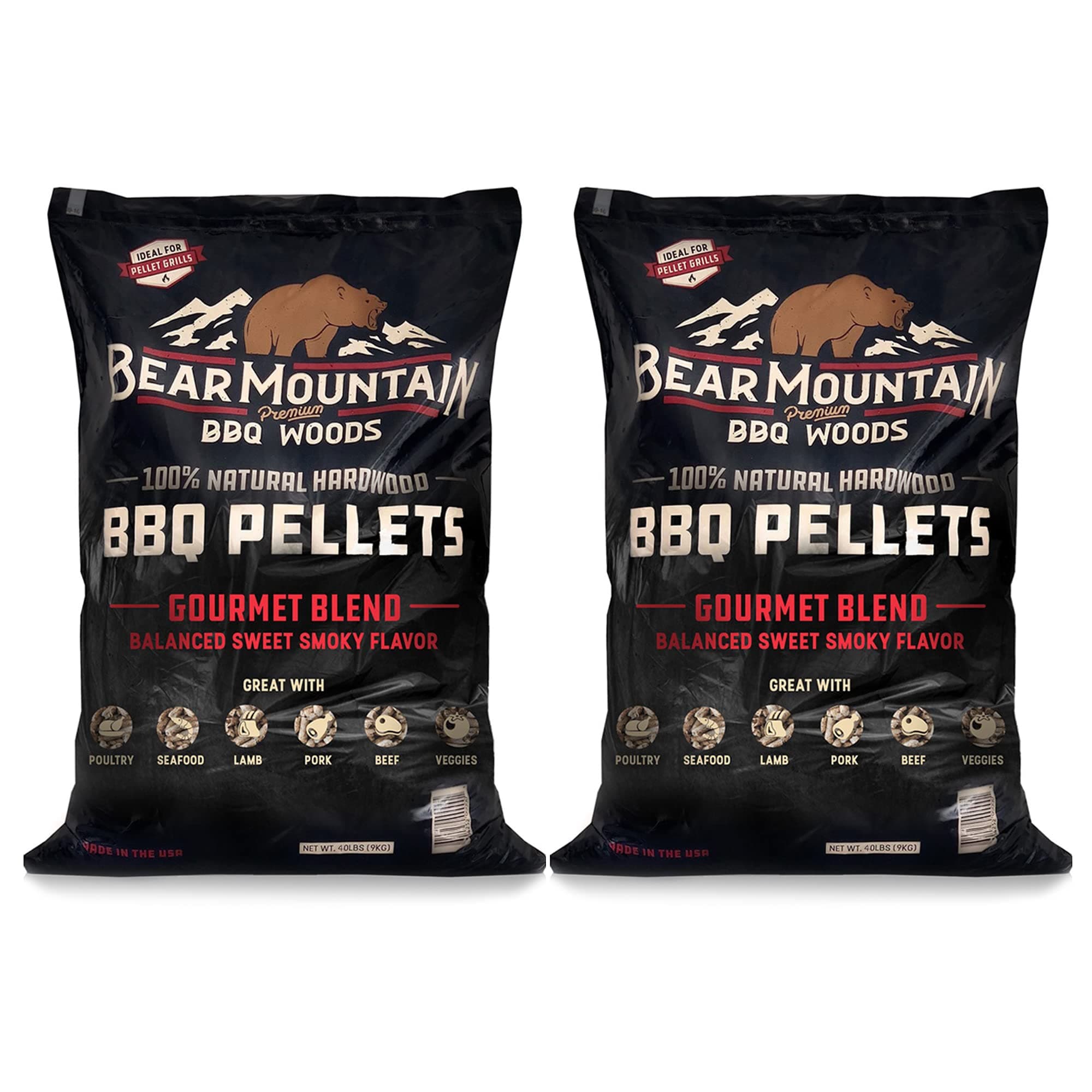 Bear Mountain 2 Pack BBQ Pellets, All Natural Low Moisture Hardwood, 40 Pound