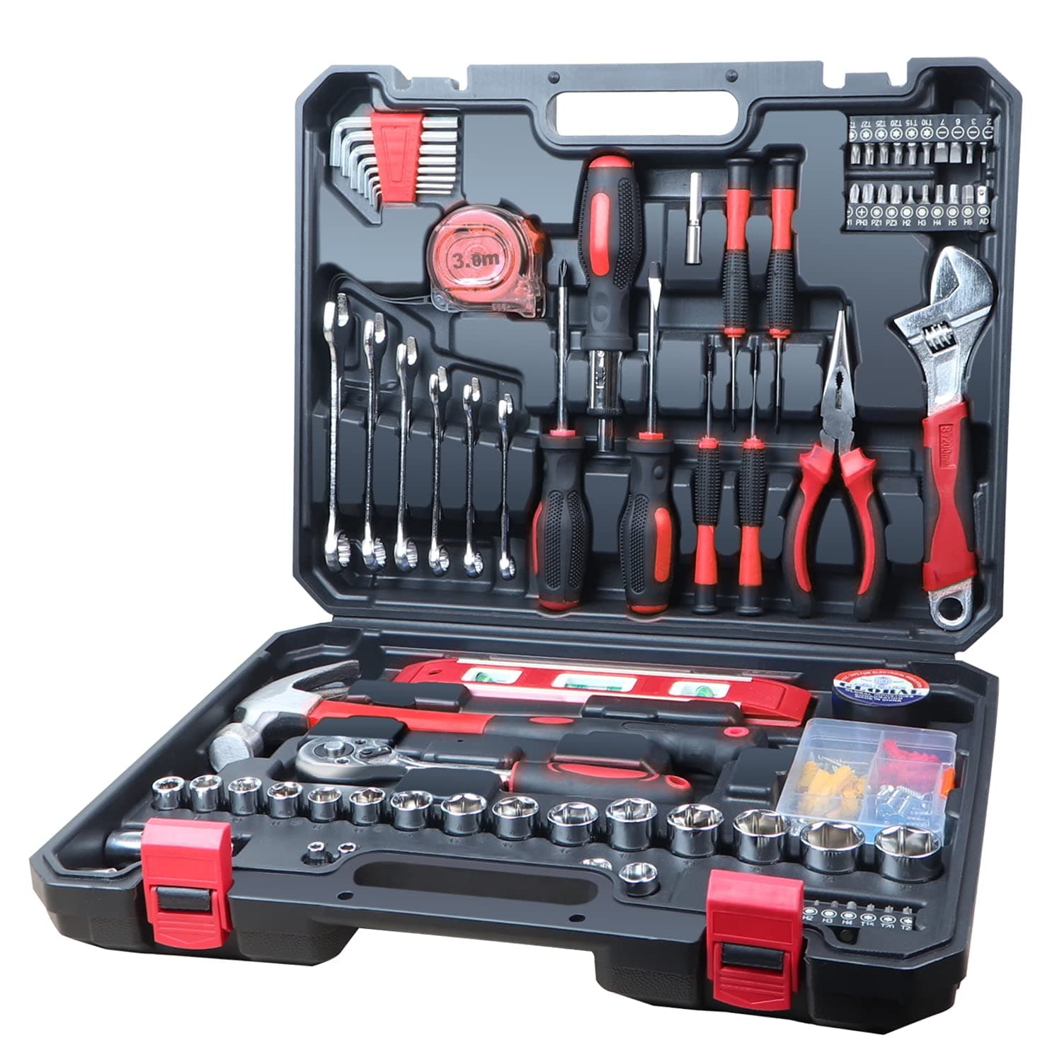 146-Piece Tools Set General Household Hand Tool Kits, Home Auto Repair Tool Combination Mixed Tool Sets with Screwdriver Socket Wrench Sets in Toolbox Storage Case, 2 Year Warranty