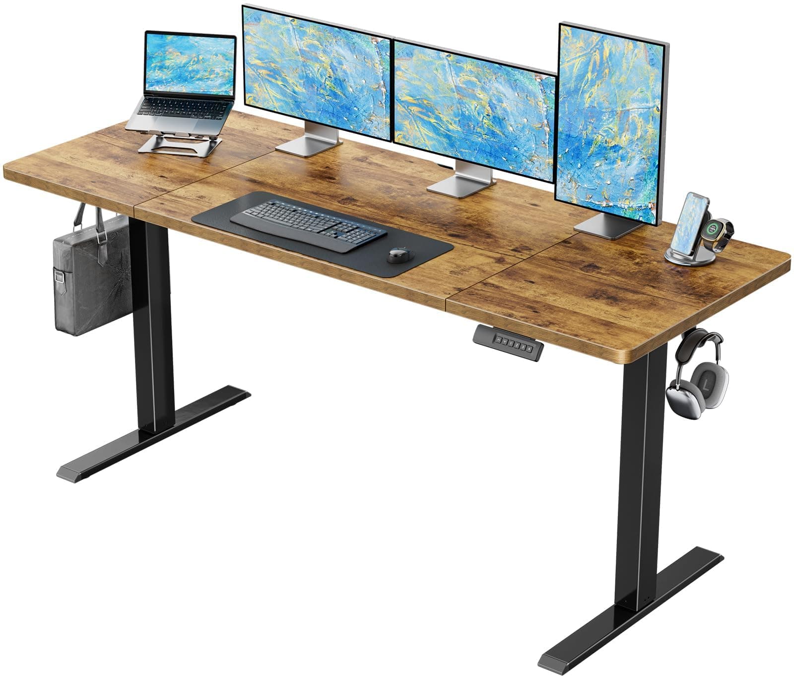 Marsail 63x24 Electric Standing Desk - Adjustable Height Computer Desk with Memory Presets, Storage Bag & Cable Management for Home Office & Gaming Workstations