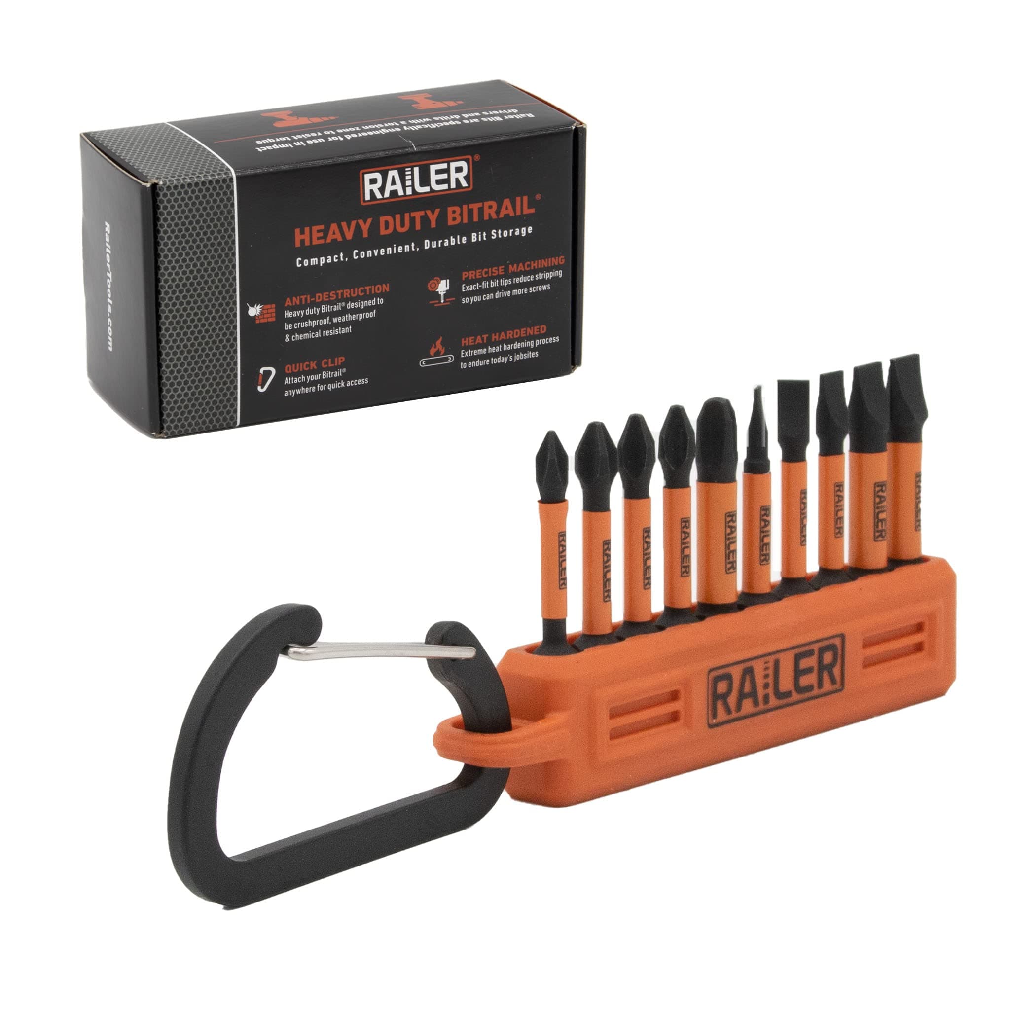 Screwdriver Bit Set - Railer 10PC S2 Steel 2" Phillips & Slotted Flat Head Impact Driver Bit Set With A Tool Storage Bit Holder & Carabiner