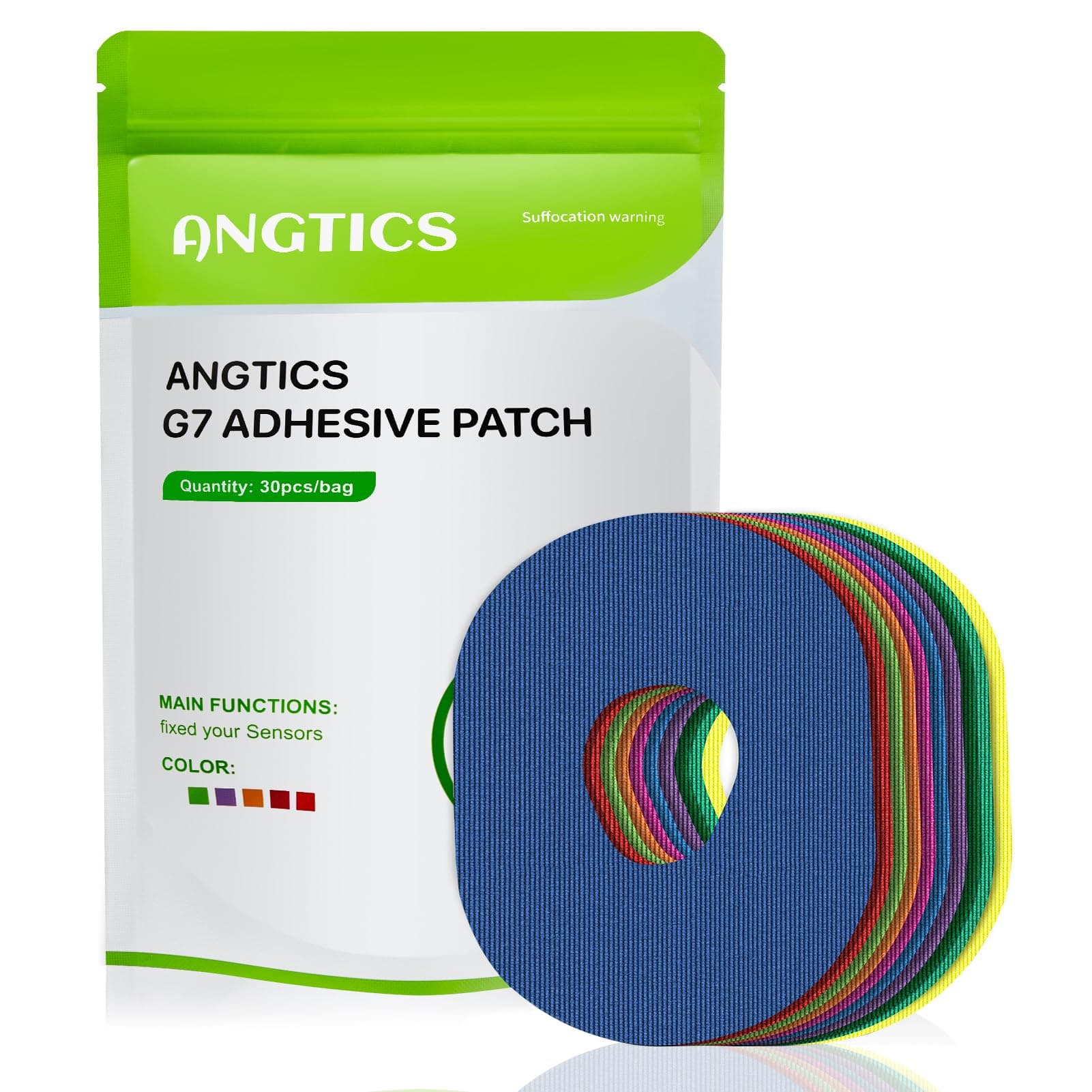 ANGTICS Dexcom G7 Adhesive Patches Waterproof, 30 Pack Multicolor Overpatch for Dexcom G7, Premium Transparent G7 Overlay Patches, Hypoallergenic & Skin-Friendly, Sensor is NOT Included