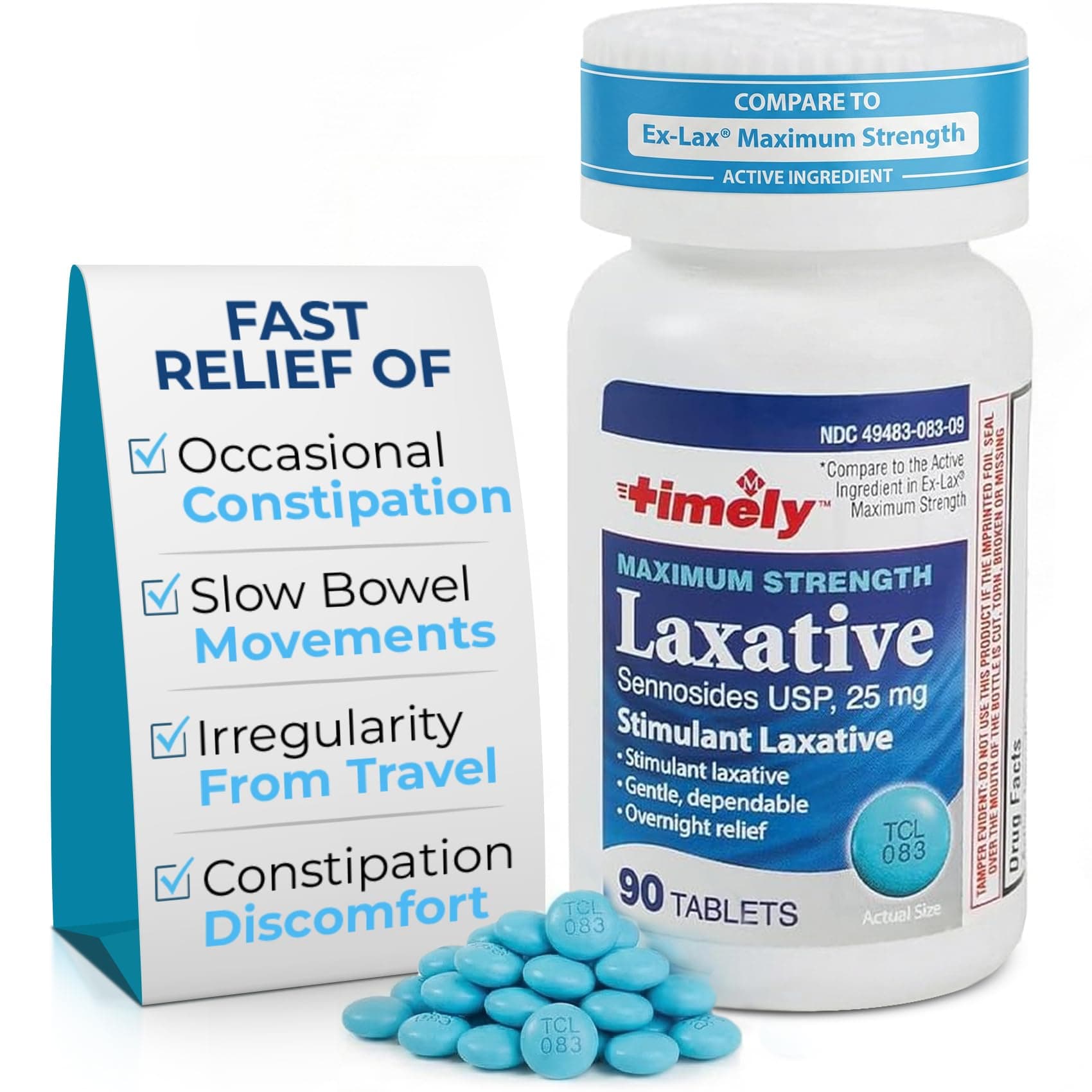 TIME-CAP LABS, INC. Timely - Max Lax Laxatives - 90 Maximum Strength Tablets - 25mg Sennosides Laxative - Occasional Constipation Relief, Best Laxatives for Constipation Fast Acting