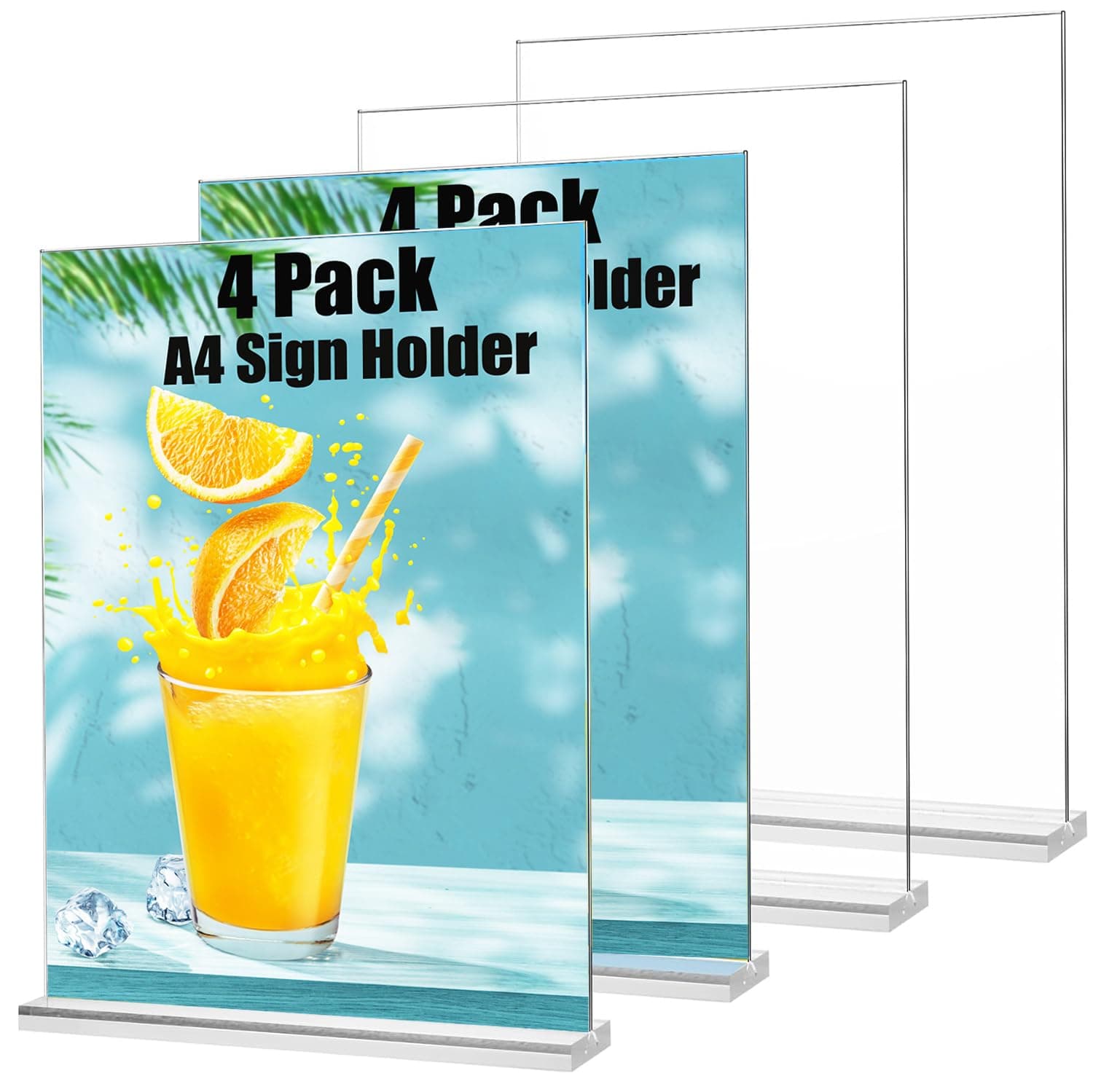 4 Pack Acrylic Sign Holder A4, Double Sided Clear Plastic Acrylic Stands, Menu Flyer Sign Holder for Stores, Restaurants, Hotels, Office