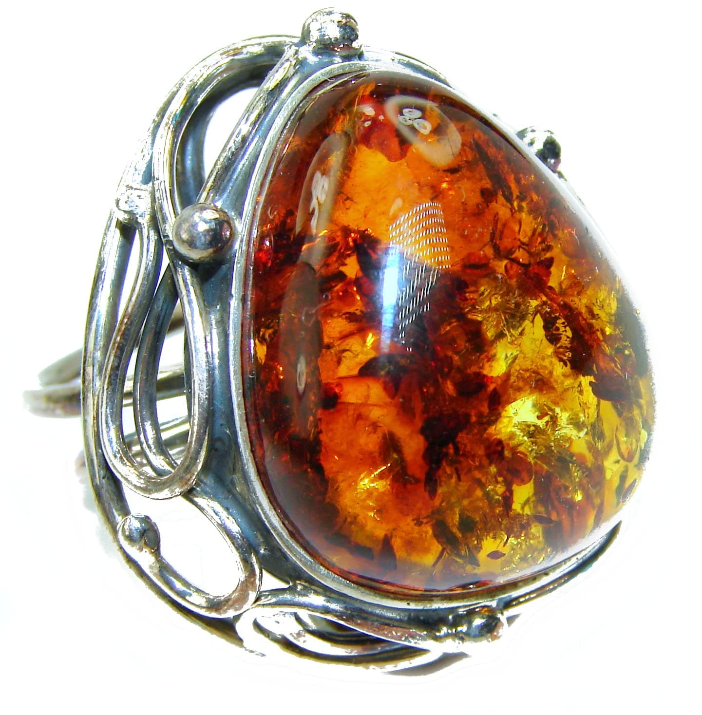 Amber Womens Ring 925 Sterling Silver Size: 9 - Adjustable