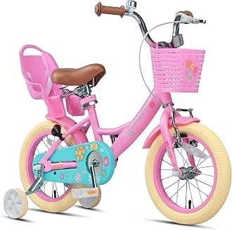 Glerc Maggie Girls Bike, 12-20 Inch Kids Bike for 2-13 Years Old Children, Princess Style Kids Bicycle with Doll-Seat & Basket & Training Wheels, Multiple Colors