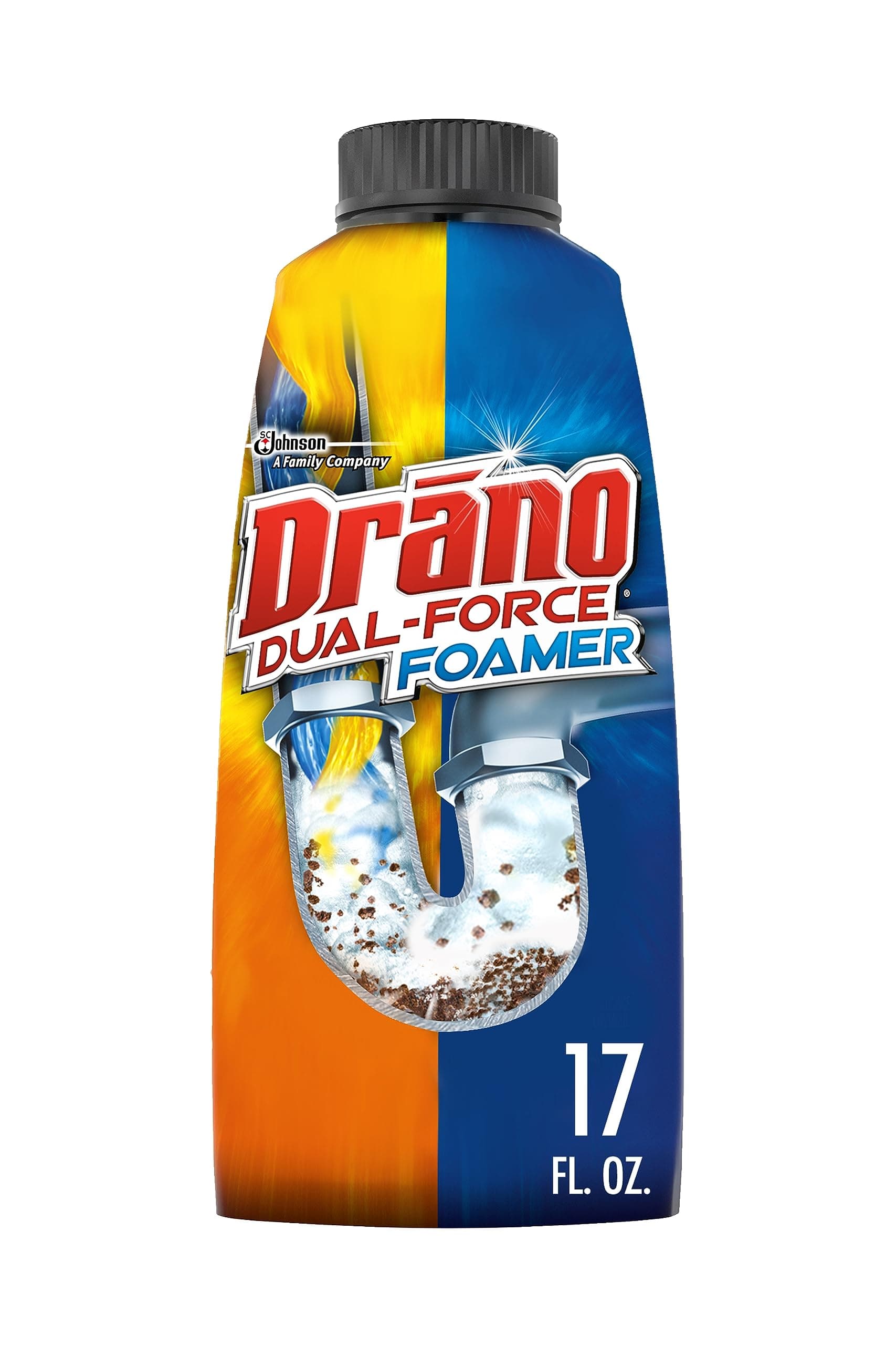 Dual-Force Foamer Drain Clog Remover and Cleaner for Shower or Sink Drains, Unclogs and Removes Sources of Odor, 17 Fl Oz