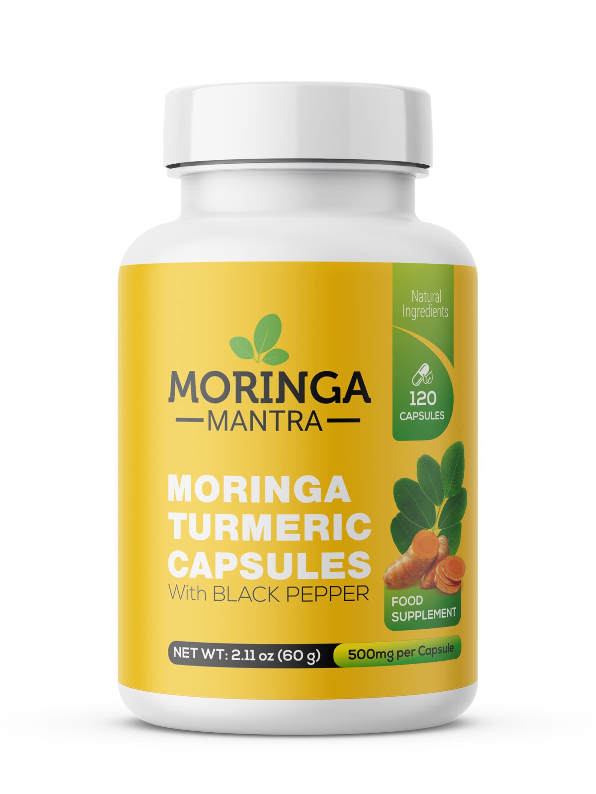 Moringa Oleifera Capsules 120 Count – Enhanced with Turmeric Root & Black Pepper – Vegan, Non-GMO – Supports Immunity, Energy & Overall Health