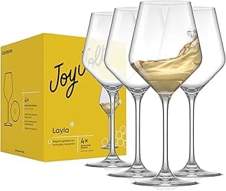 JoyJolt Layla White Wine Glasses, Set of 4 Italian Wine Glasses, 13.5 oz Clear Wine Glasses