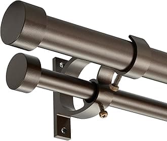 Dark Bronze Double Curtain Rods 36 to 72 Inches (3-6 Feet),1-Inches Front and 5/8 Inches Back Adjustable End Cap Double Window Drapery Rod for Drapes and Curtains
