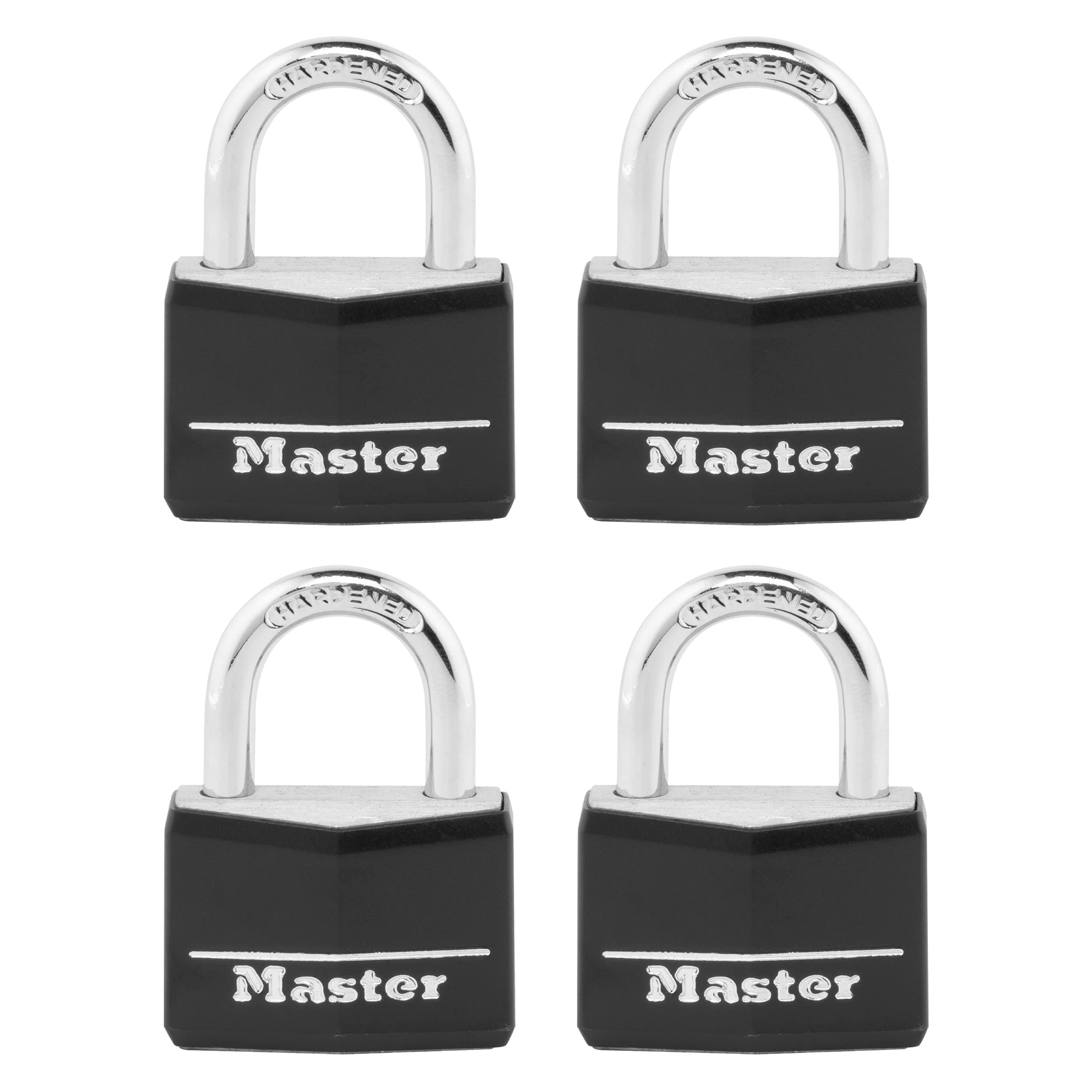 141Q Covered Aluminum Keyed Padlock, 4 Pack, Black
