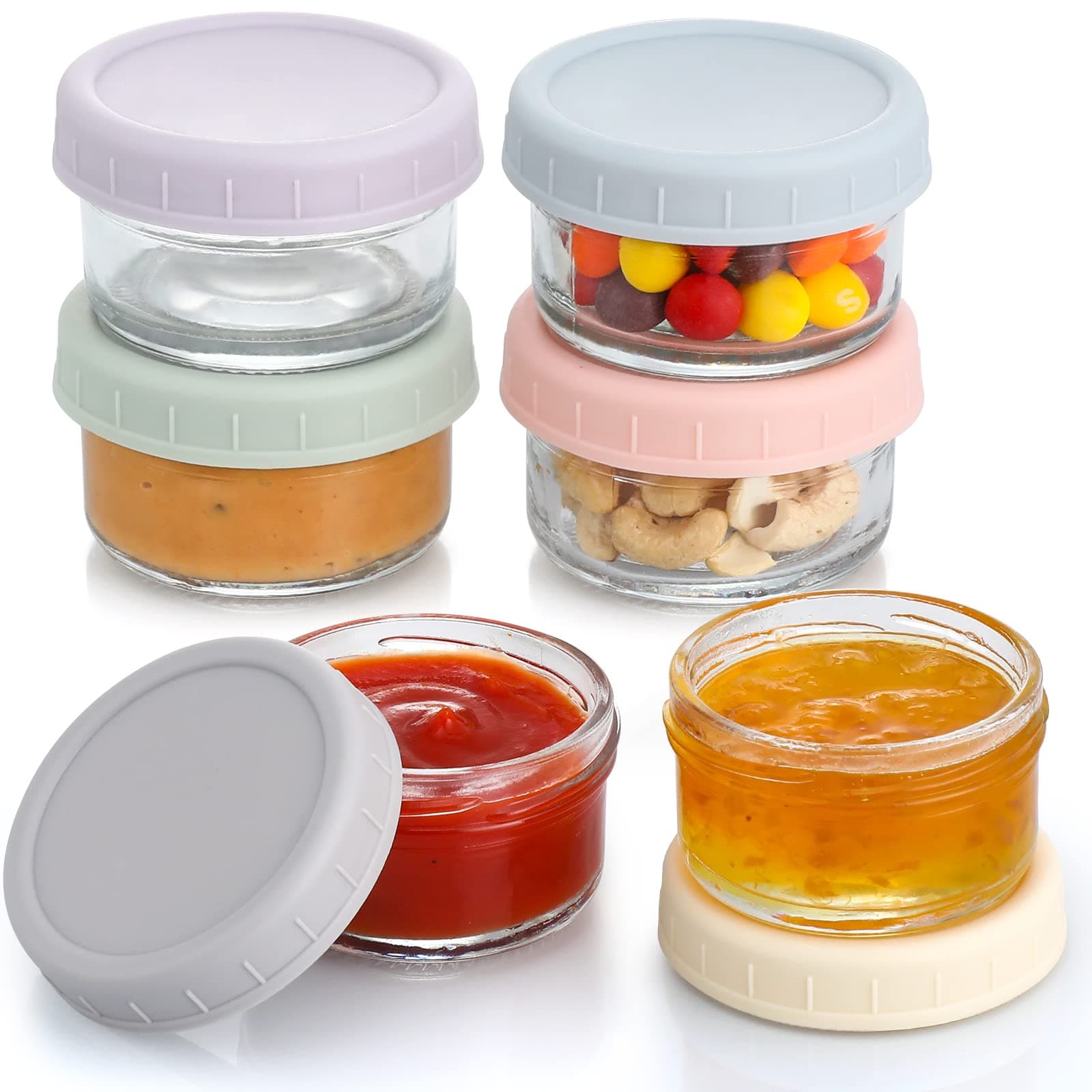 [6 Pack] Salad Dressing Container To Go, 2.7 oz Glass Small Condiment with Lids, Dipping Sauce Cups Set, Leakproof Reusable for Lunch Box Work Trip.