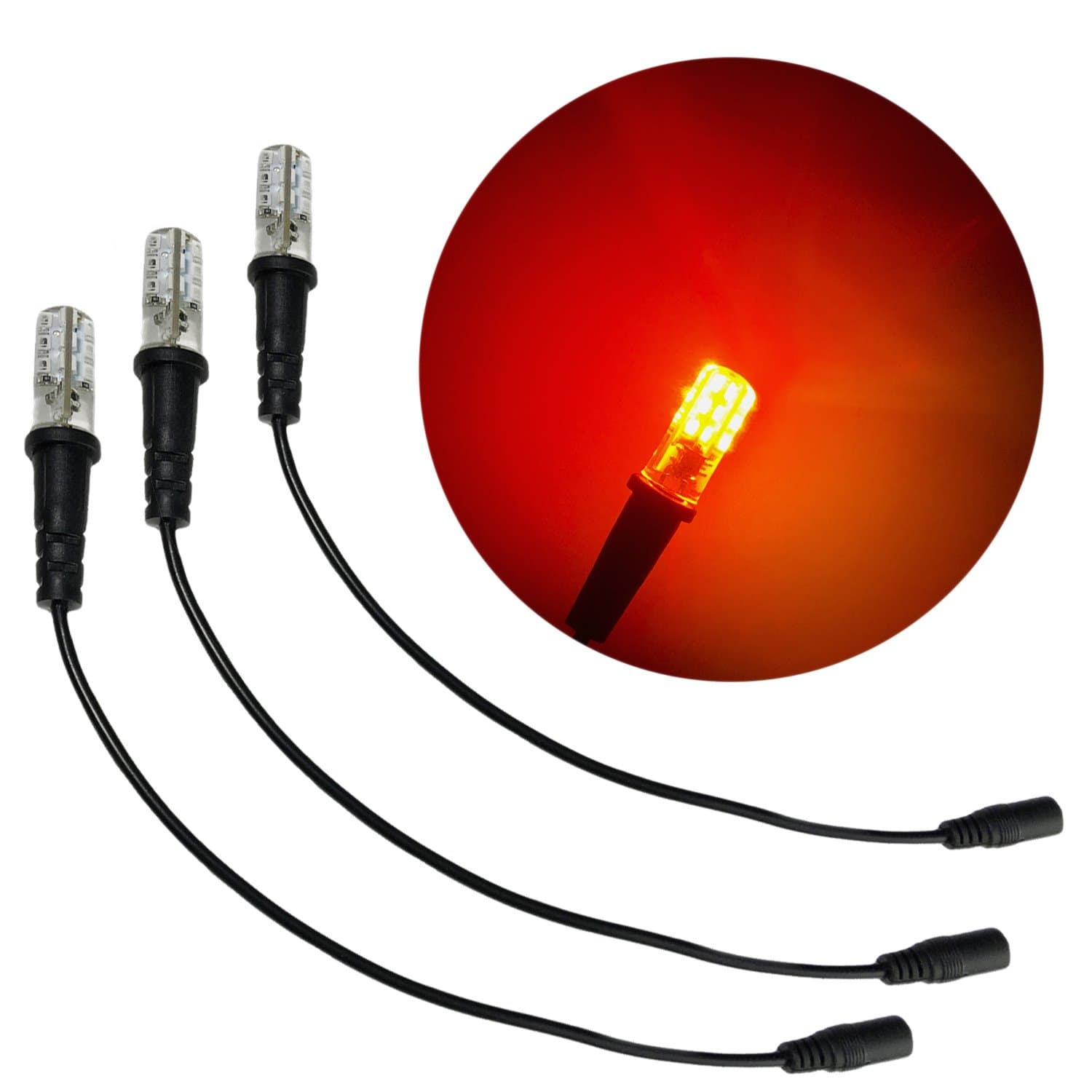 3 pack ember orange special effects led 12 volts dc with foam wood mounting cable socket dc barrel connector for themed environments props theatrical scenery fire flames glowing coals