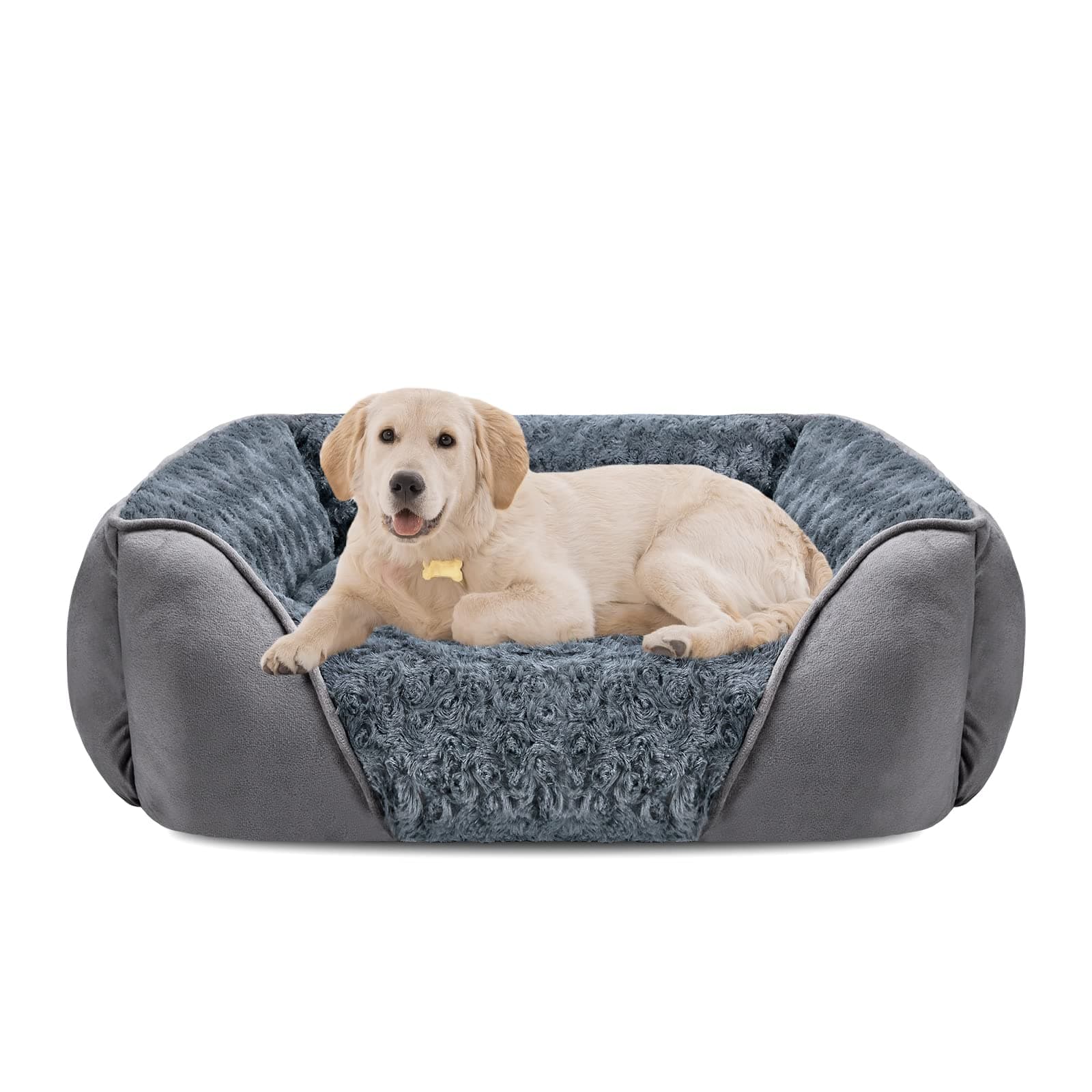 Large Dog Bed for Large Medium Small Dogs, Rectangle Washable Orthopedic Dog Bed, Soft Calming Sleeping Puppy Bed Durable Pet Cuddler with Anti-Slip Bottom L(30"x24"x9")
