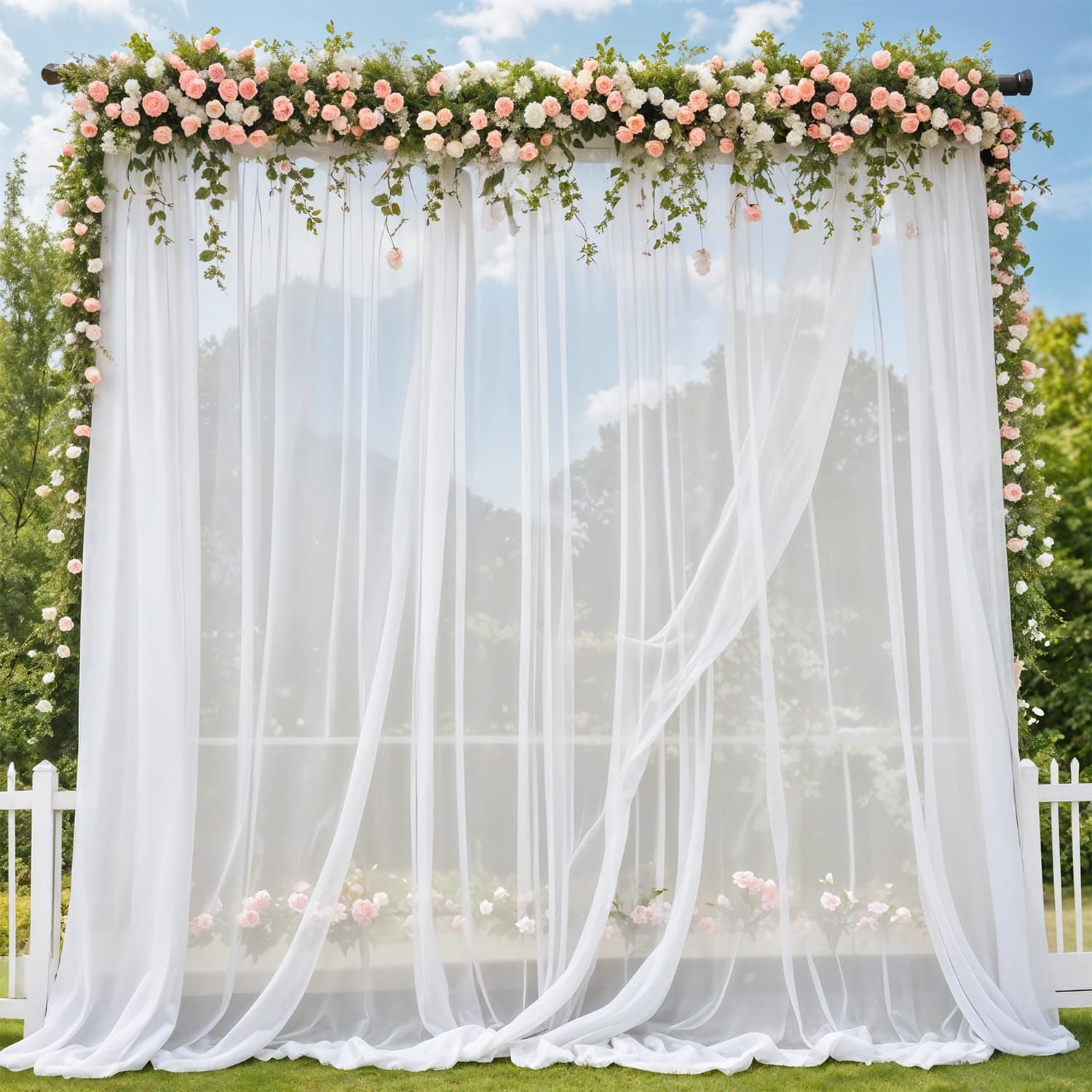 Party Propz White Backdrop for Decoration- 3 Pcs White Net Curtain for Decoration, Birthday Curtains for Decorations, Anniversary Decorations Items, Wedding, Engagement, Cabana Tent for Decor