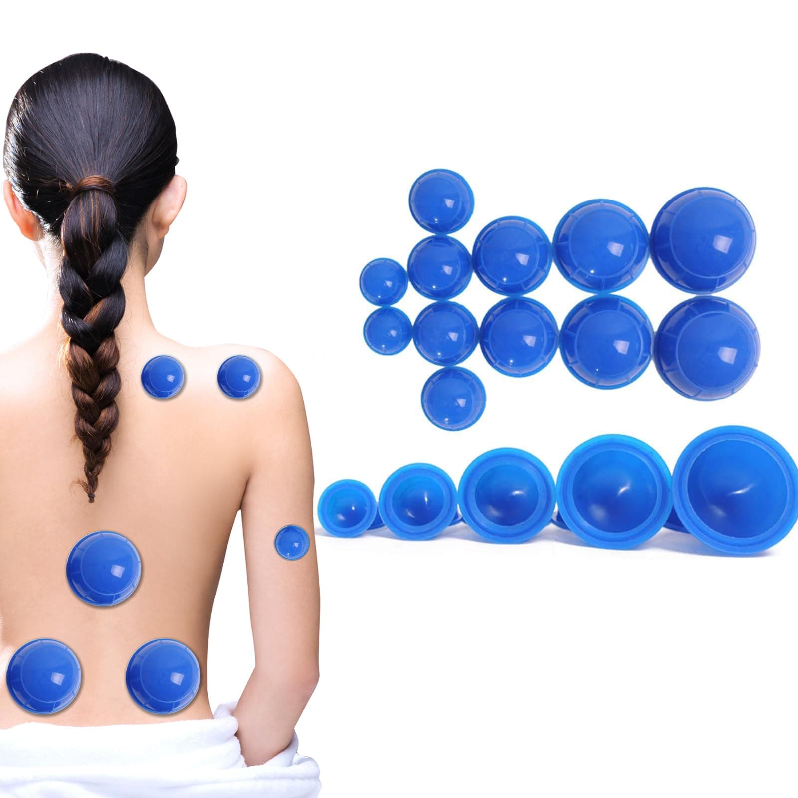 Silicone Vacuum Cupping Therapy Set,w/12 Different Massage Cups,Professionally Chinese Massage Cups for Cupping Therapy,Cellulite Reduction and Back Pain Relief Physical Travel Set(Blue)