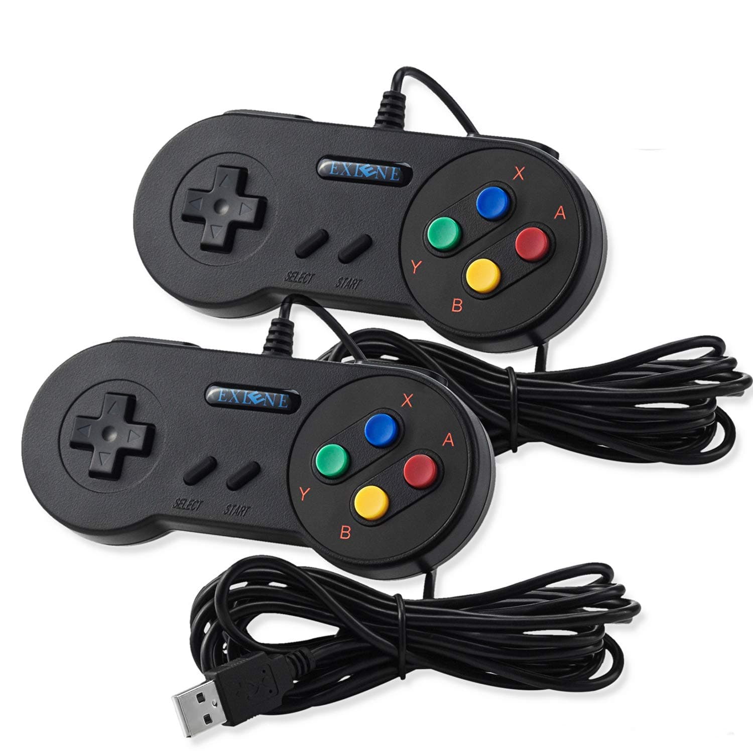 Exlene 2 Pack Retro USB SNES Super Nintendo Game Controller Gamepad Joystick with 2PCS USB extension cable for Windows PC/MAC