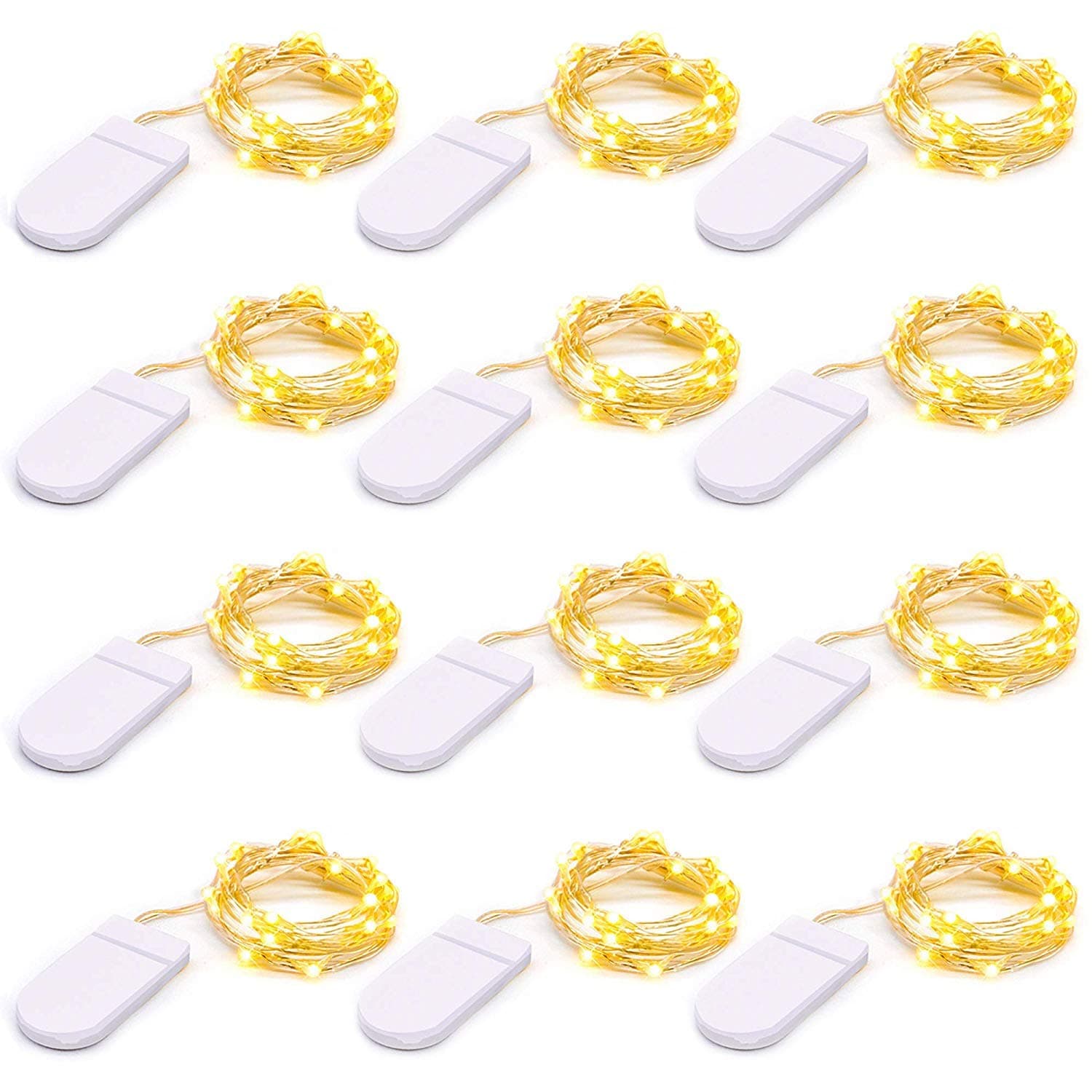 Conbo 12 PACK Micro LED Fairy Lights Battery Powered, 20 LEDs Small Fairy Lights Copper Wire String Lights for DIY Bedroom Wedding Christmas Decor (Warm White)