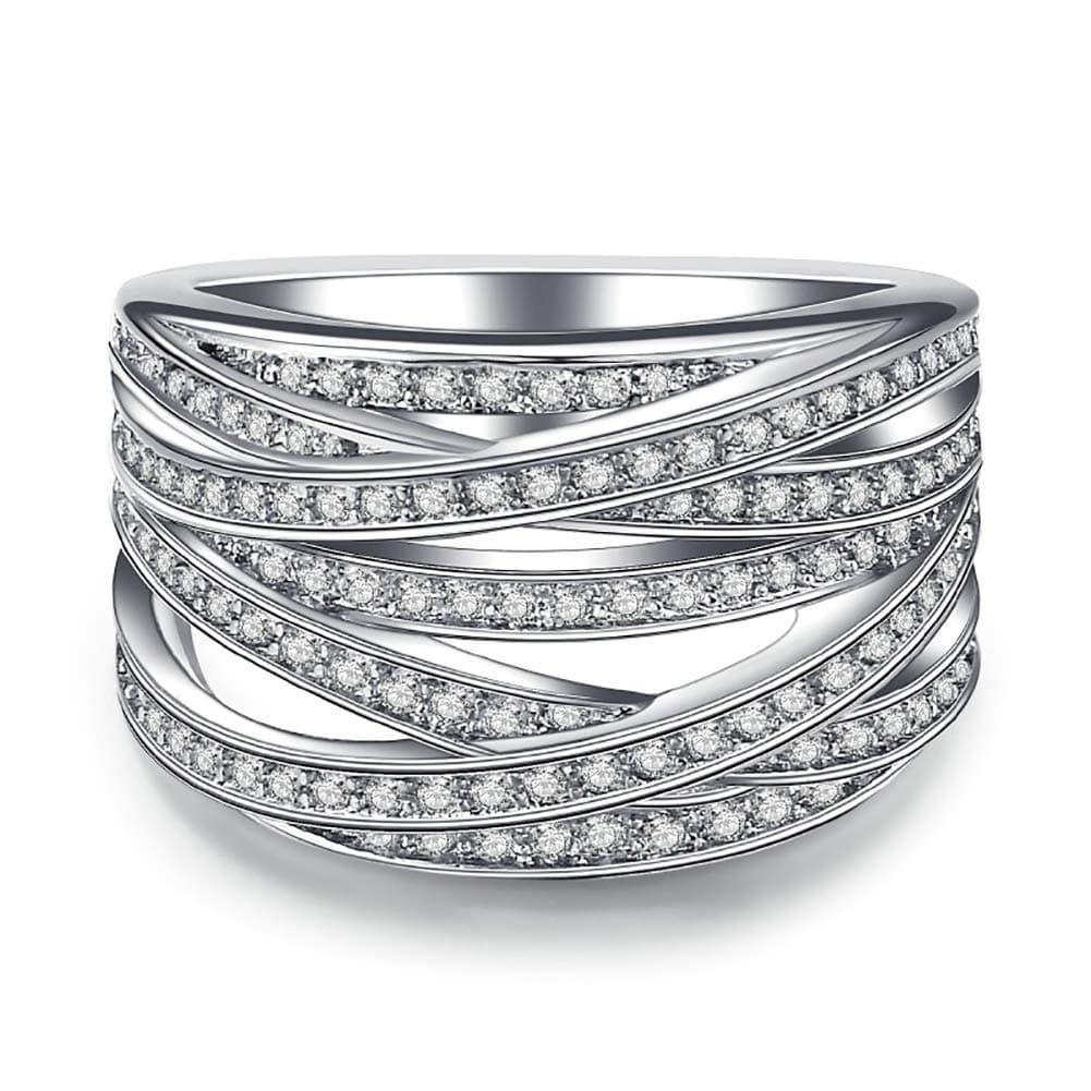 Intertwined Crossover Statement Ring Wedding Bands for Women Micro Pave CZ Cocktails Size 5-10