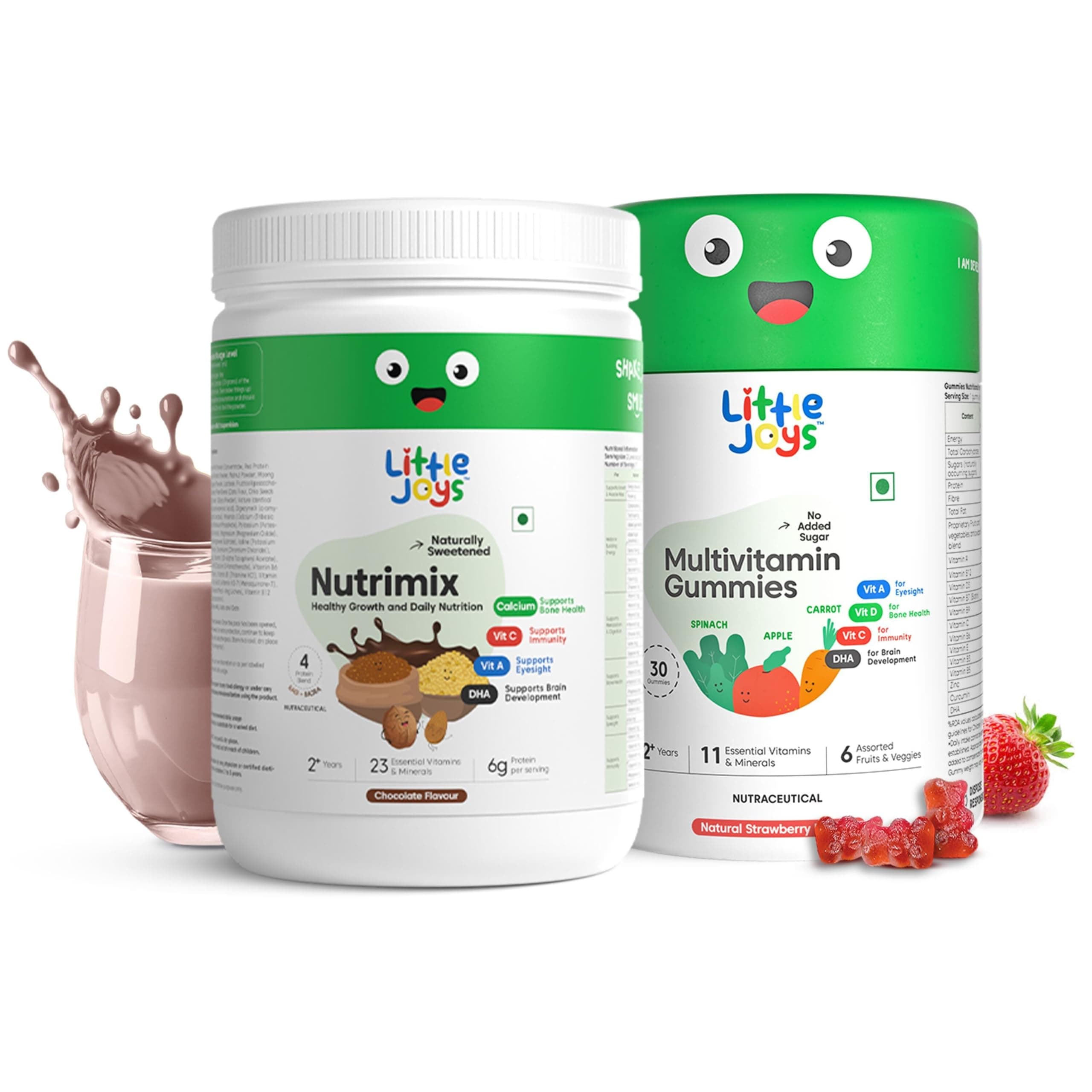 Little Joys Immunity Boosting Kit | 2-6 years | For Better Immunity & Overall Health Development | With Ragi, Bajra, Vitamin A, C, D3, B12, Zinc & DHA | Nutrimix (350g) & Multivitamin Gummies (30N)