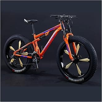 Mountain Bikes Men 26 Inch Adult Fat Tyre Mountain Bike with Full Suspension, High-carbon Steel Large Frame Dual Disc Brake Giant Bicycle,Orange 5 Spoke,27 Speed