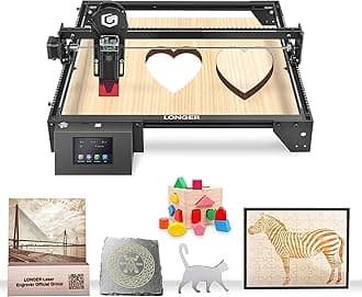 Longer Ray5 Laser Engraver, 10W Laser Cutter, 0.06 * 0.06 mm Precision Laser Engraver for Acrylic, Wood, and Metal with Emergency Stop, 3.5-inch Touch Screen for DIY