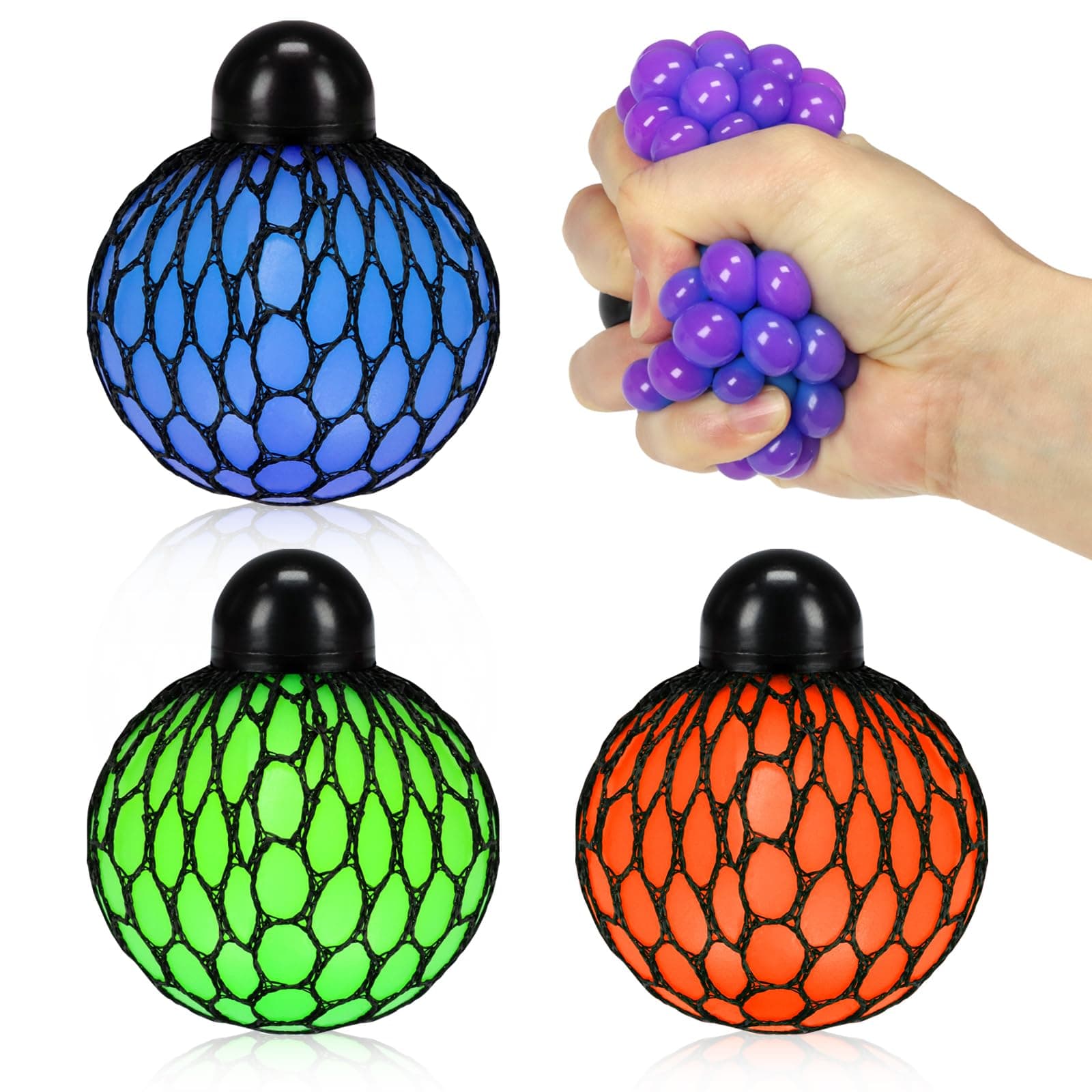 Fireboomoon Stress Relief Squeezing Soft Rubber Vent Grape Ball Hand Wrist Toy Funny Geek Gadget Vent Toy, Orange/Blue/Green, 3 Piece