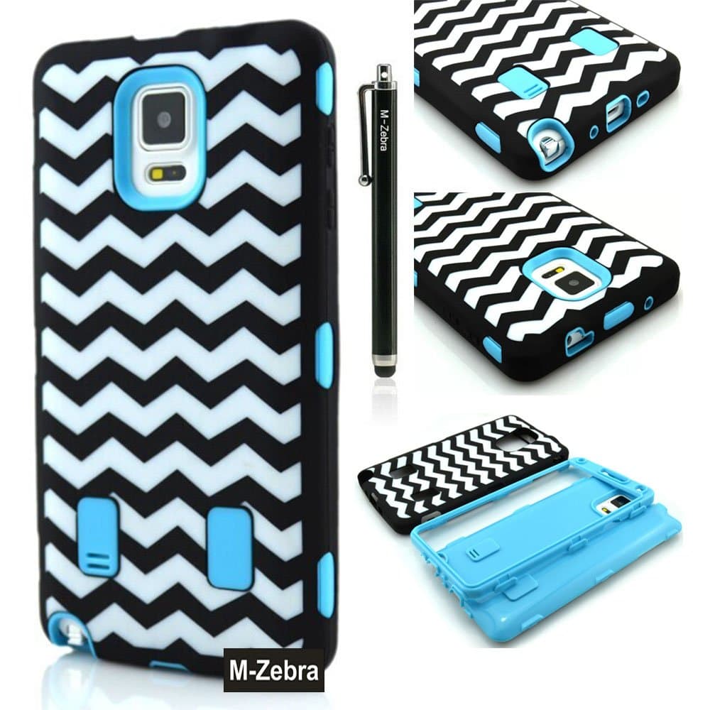 Note 4 Case, M-Zebra Galaxy Note 4 Case Cover - Shock Absorption / High Impact Resistant Full Body Hybrid Armor Protection Defender Case Cover for Samsung Galaxy Note 4,with Screen Protectors+Stylus (Black)+Cleaning Cloth (Tribal Blue)