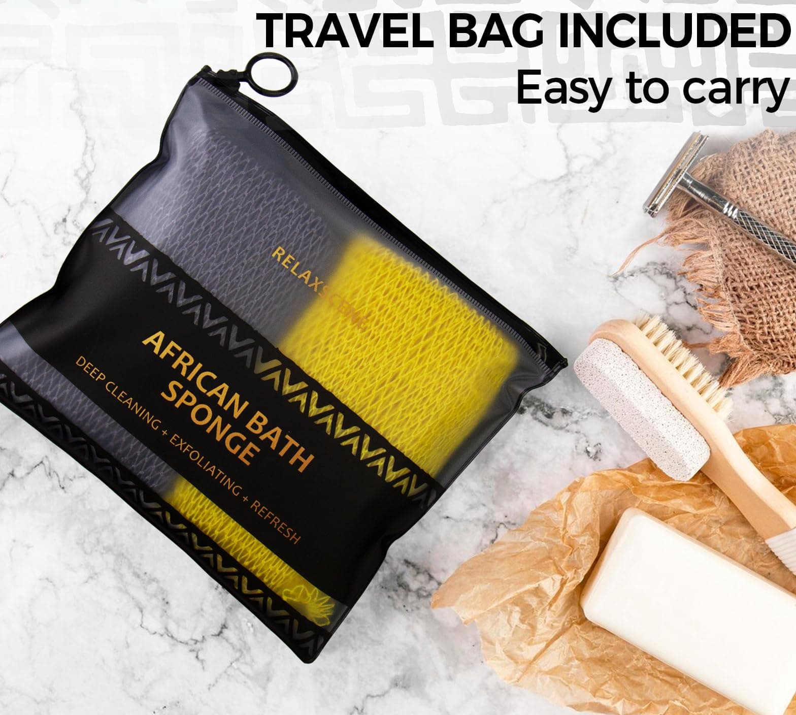 African Net Sponge Authentic - 2 Pieces Exfoliating Body Scrubber Bath Sponge York&Slate - Back Scrubber Washcloth for Shower - Real African Scrub Exfoliator Body Care Bathing Accessorie