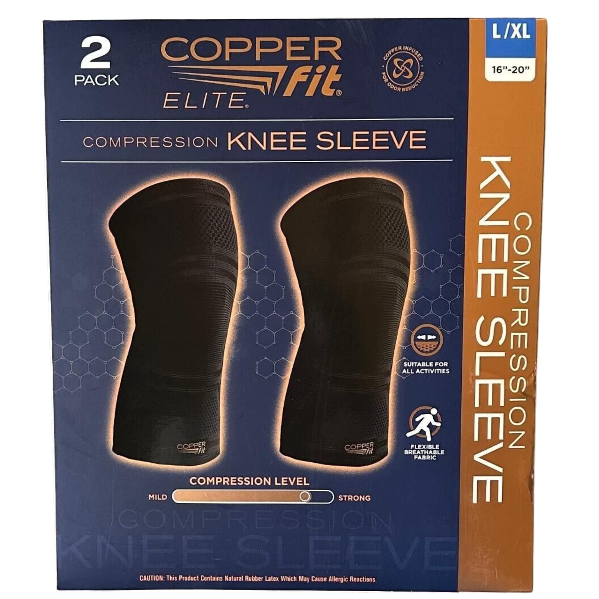 Elite Knee Compression Sleeve Knee Brace 2-Pack, Black (Large/X-Large, 16''-20''),2.0 Count