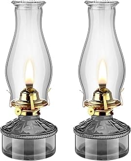 Tuanse 2 Pcs Oil Lamps for Indoor Use Vintage Hurricane Emergency Glass Oil Lamps Large Lantern Classic Decorative Oil Lamp for Home Tabletop Emergency Lighting Supplies(Gray)