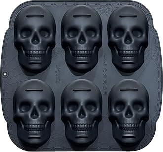 JETKONG 6 Cavity Skull Cake Pan Silicone Skull Baking Pan Molds
