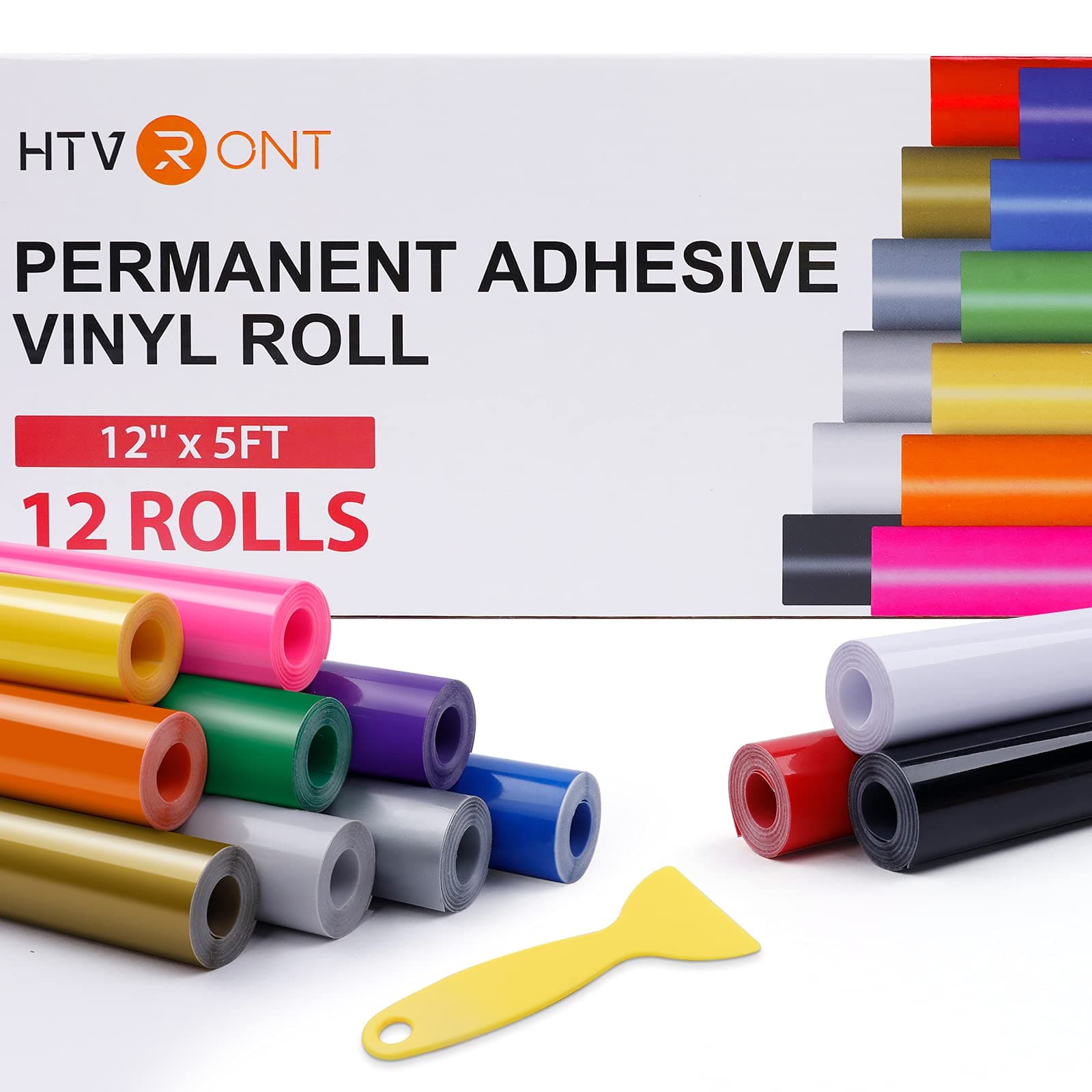 HTVRONT Permanent Vinyl for Cricut-12 Pack 12 Inch by 5 Feet Permanent Vinyl Rolls, Adhesive Vinyl for Cricut,Silhouette, Cameo Cutters, Signs, Scrapbooking, Craft, Die Cutters