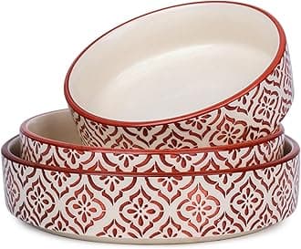 SEPARATE WAY Ceramic Bowls – Set of 3 Flat & Deep Serving Bowls (800ml, 600ml, 500ml) | Moroccan Red Multicolor Finish | Ideal for Pasta, Salad, Snacks & More | Multipurpose Serving Bowl Ceramic Set