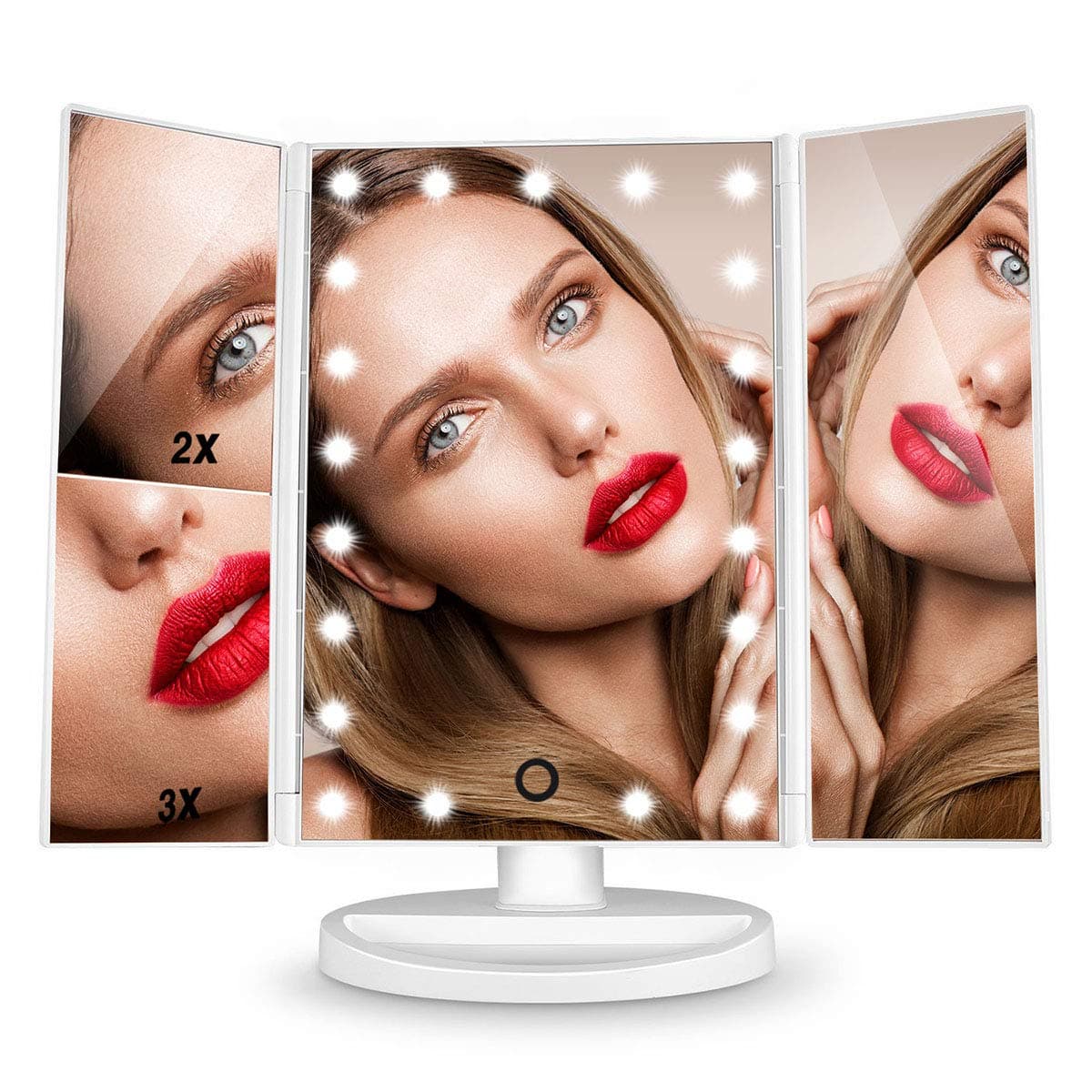 HAMSWAN SM217-DL Makeup Mirror Touch Screen LED Foldable 180 Degree Rotation 1X 2X 3X Magnifying Mirror for Home Beauty Improvement