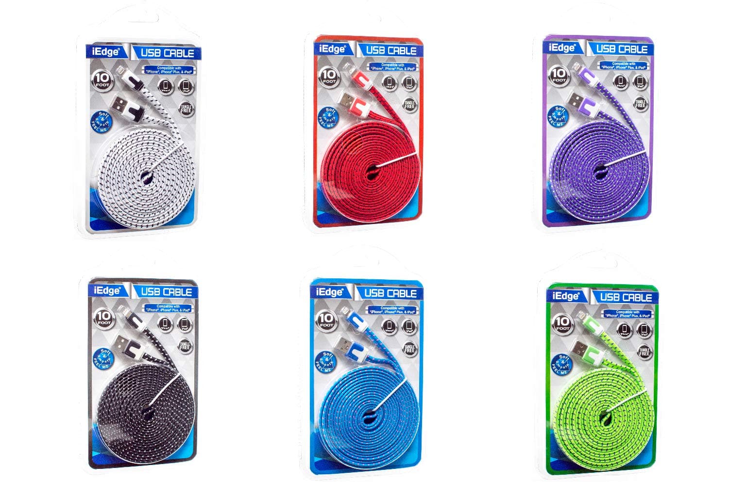 10 Foot Flat Rope iPhone Cable - CASE of 12
