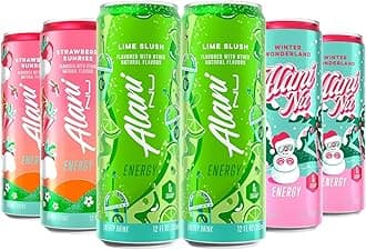New Alani Energy Drinks Lime Slush, Strawberry Sunrise, Winter Wonderland Variety Pack Sugar-Free, Low-Calorie, 200mg Caffeine, Energy Boost Drink 12 fl oz (Pack of 6) (Packaging May Vary)