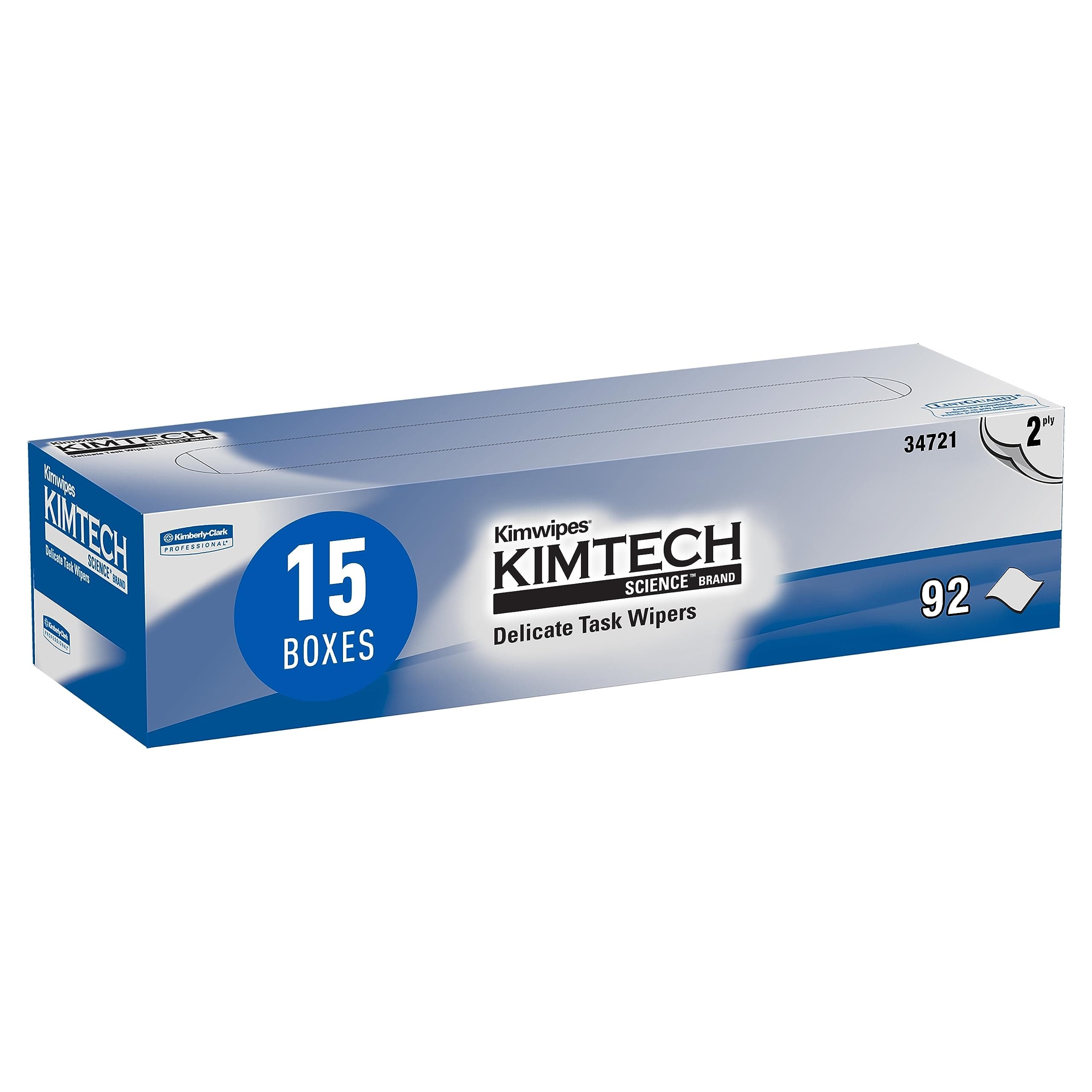 Kimwipes Delicate Task Science Wipers (34721), White, 2-PLY, 15 Pop-Up Boxes/Case, 90 Sheets/Box, 1,350 Sheets/Case