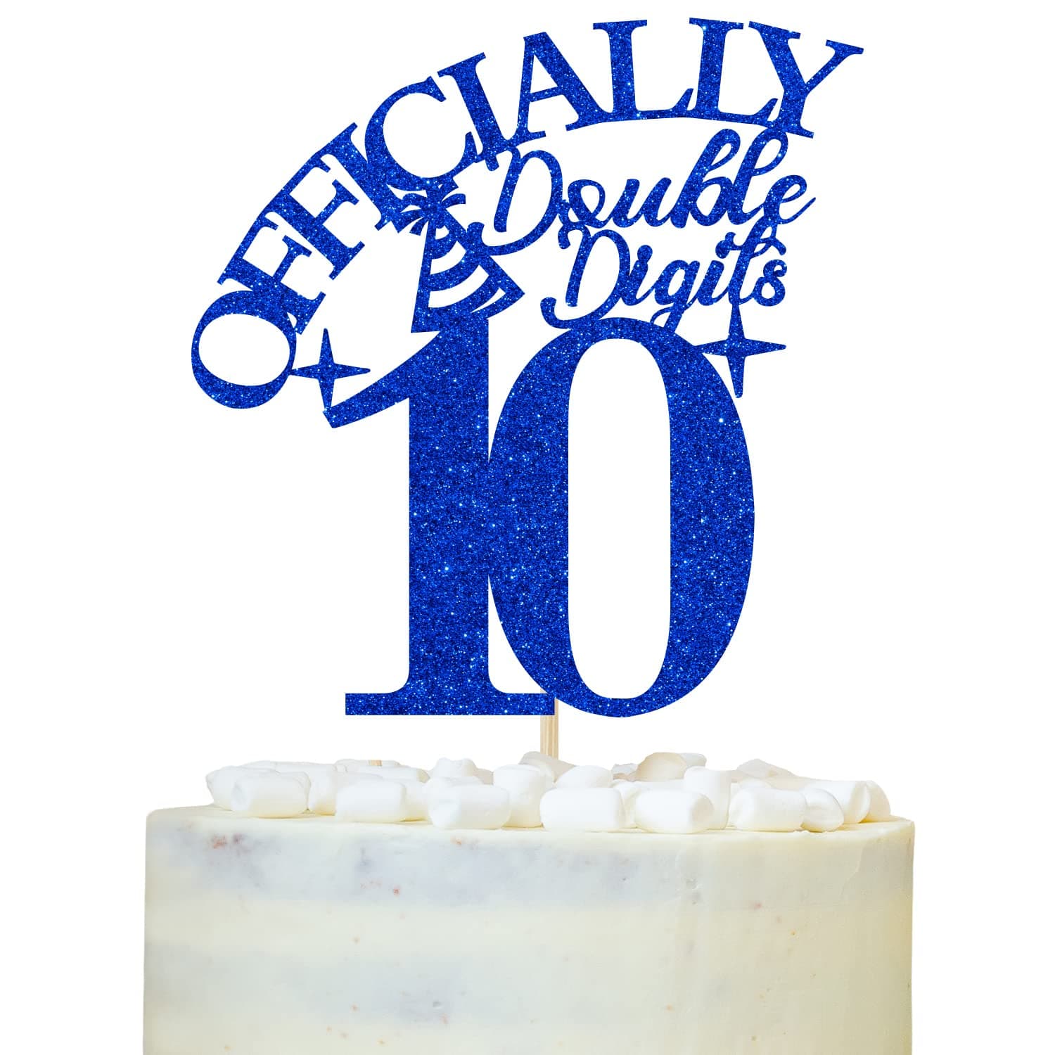 LOVELY BITON Double Digits 10 Cake Topper, Out Single Digits I'm Ten, Boys Girls Happy 10th Birthday Party Decorations Supplies Blue Glitter