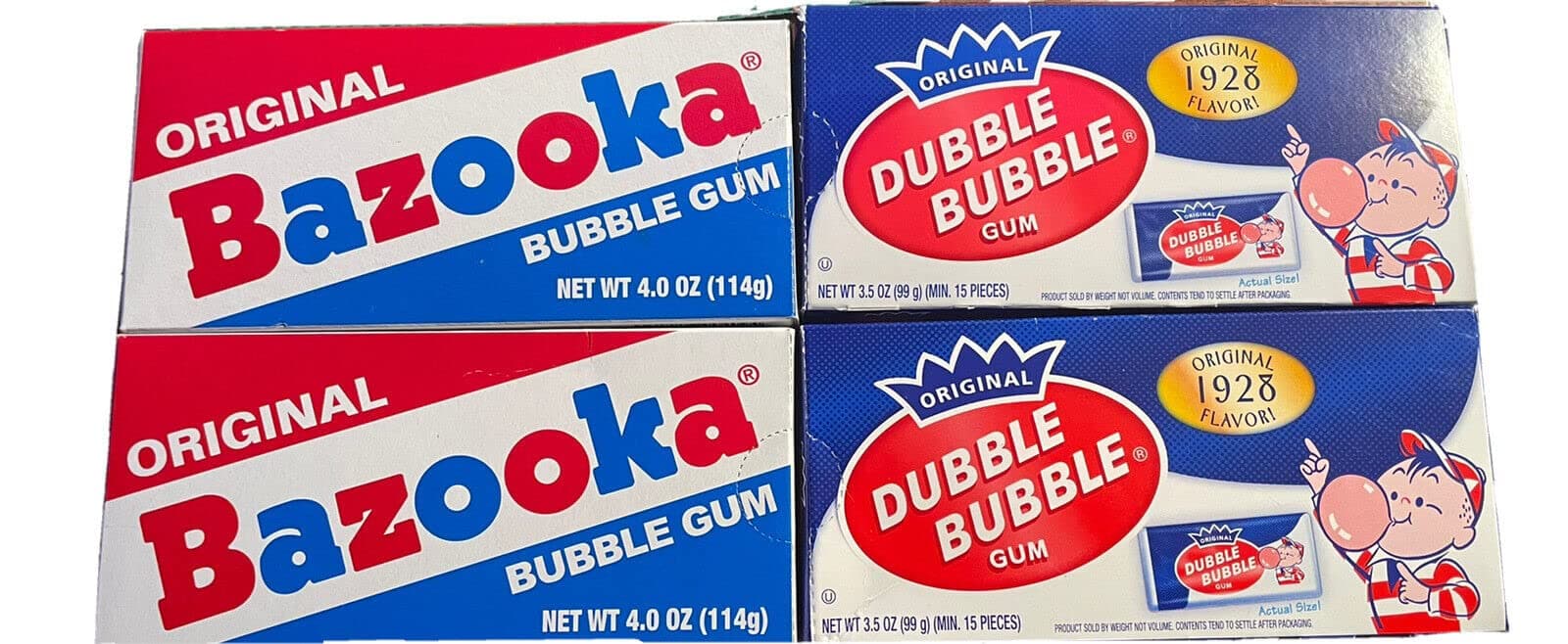 Original Bazooka Bubble Gum and Original Dubble Bubble Gum, Pack of 4, Bundled with Lang's Recipe Card, Bazooka Gum, Dubble Bubble Gum, Bubble Gum, Original Gum, Classic Gum, Comic Strip Gum, Strarring Bazooka Joe and Pud, Comic Strips Fortunes and Fun Facts Included with Every Chew, 70 Pieces