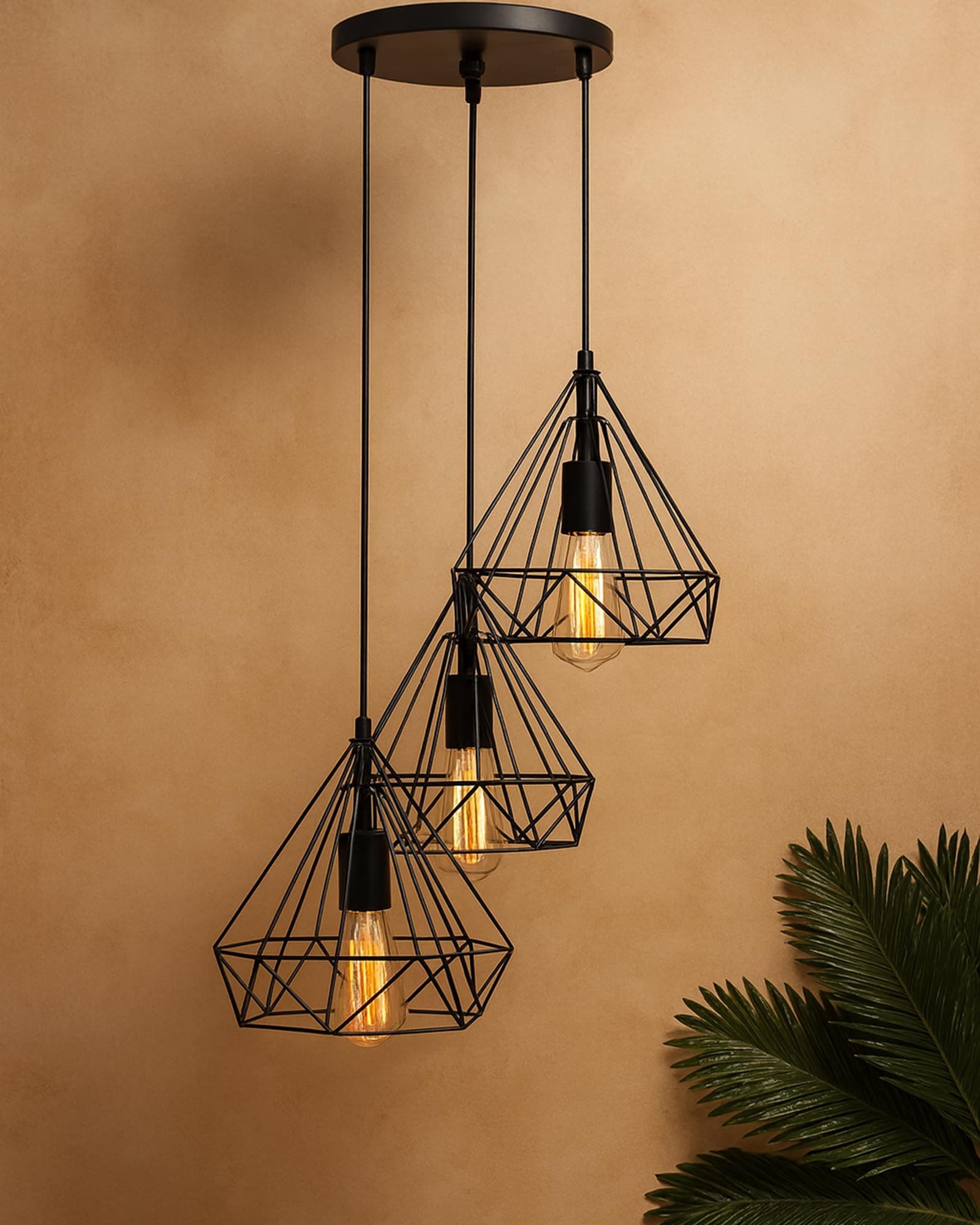 Homesake Hanging Light Diamond Cluster-Modern Ceiling Pendant Light for Home Decoration, Living Room,Bedroom, and Dining Room, Stylish Chandelier, Contemporary Interior Design, Pack of 1, (Black)