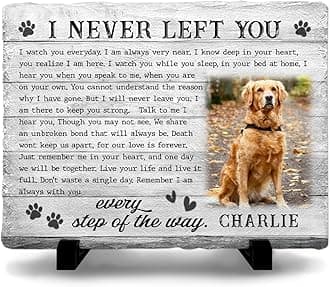 Memorial Stone: Personalized Thoughtful Gifts for Pet Lovers, Changeable Poem Option, Memorialize Your Furry Dog and Cat's Image with Preferable Version, Cemetery Decorations